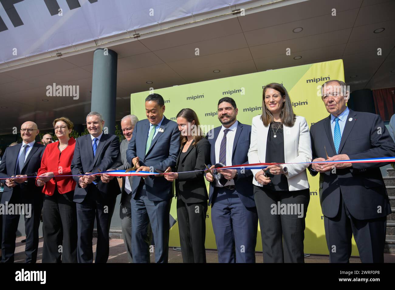Cannes, France. 12th Mar, 2024. Guillaume Kasbarian (3 from R) minister