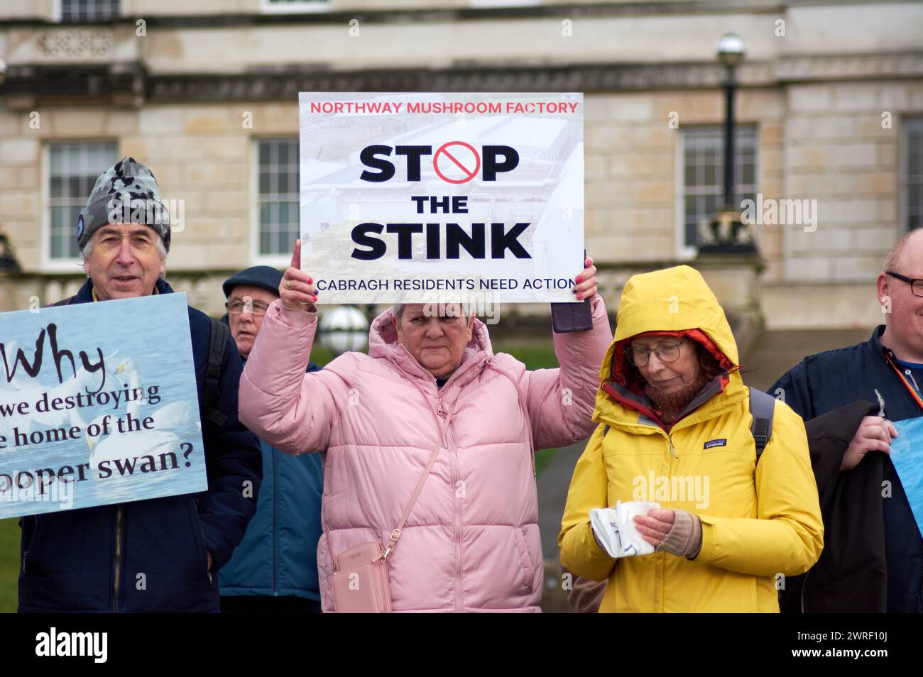 Belfast, United Kingdom 12 03 2024 Protestors at Stomont Parliament buildings a part of the Save Lough Neagh campaign Belfast Northern Ireland Credit: HeadlineX/Alamy Live News Stock Photo