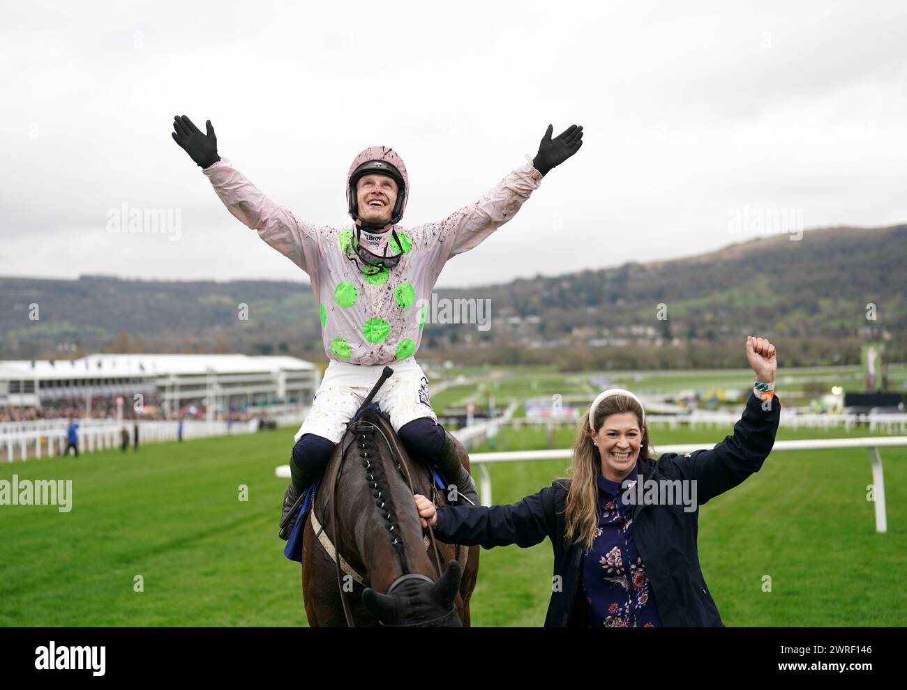 Paul Townend aboard Gaelic Warrior after winning the My Pension Expert Arkle Challenge Trophy Novices' Chase on day one of the 2024 Cheltenham Festival at Cheltenham Racecourse. Picture date: Tuesday March 12, 2024. Stock Photo