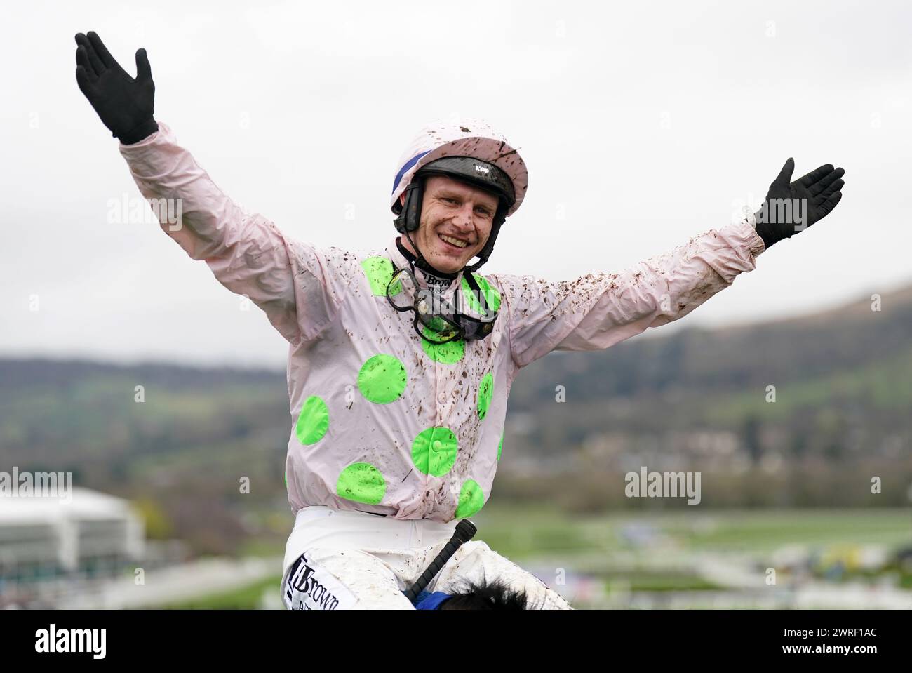 Paul Townend aboard Gaelic Warrior after winning the My Pension Expert Arkle Challenge Trophy Novices' Chase on day one of the 2024 Cheltenham Festival at Cheltenham Racecourse. Picture date: Tuesday March 12, 2024. Stock Photo