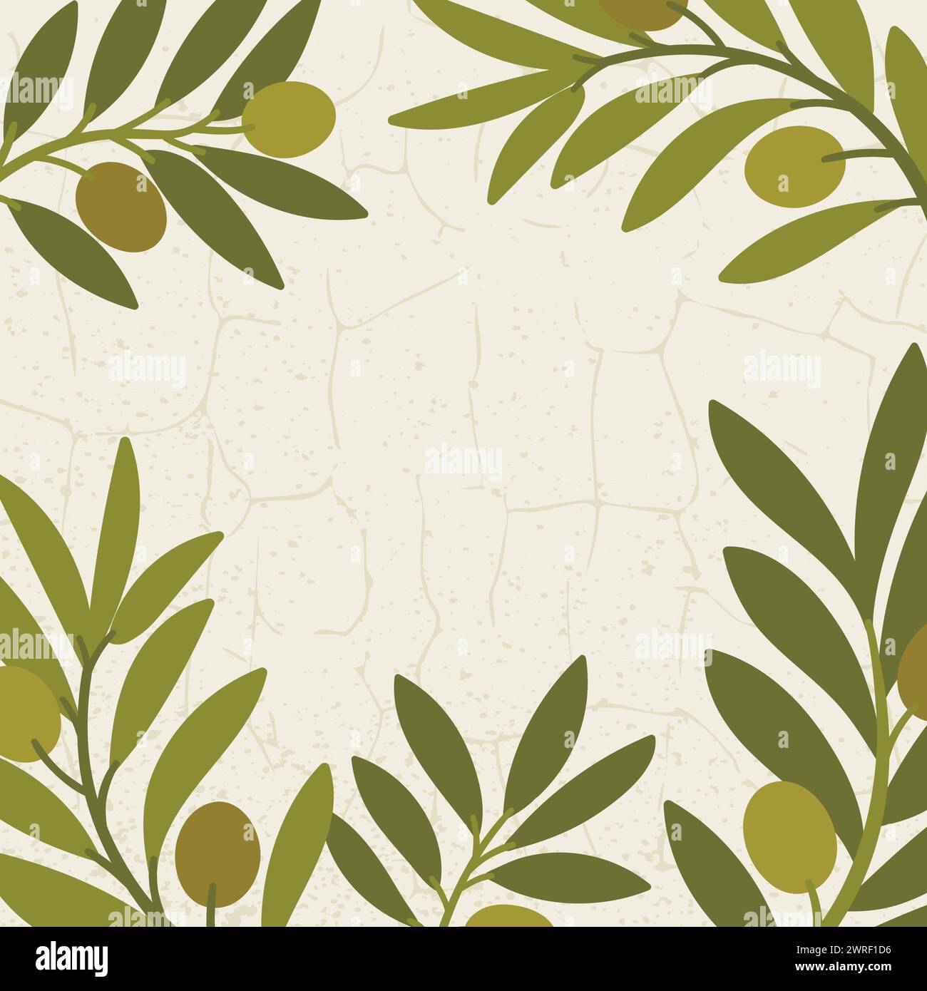 Olive tree branches frame with space for text. Green and beige ...