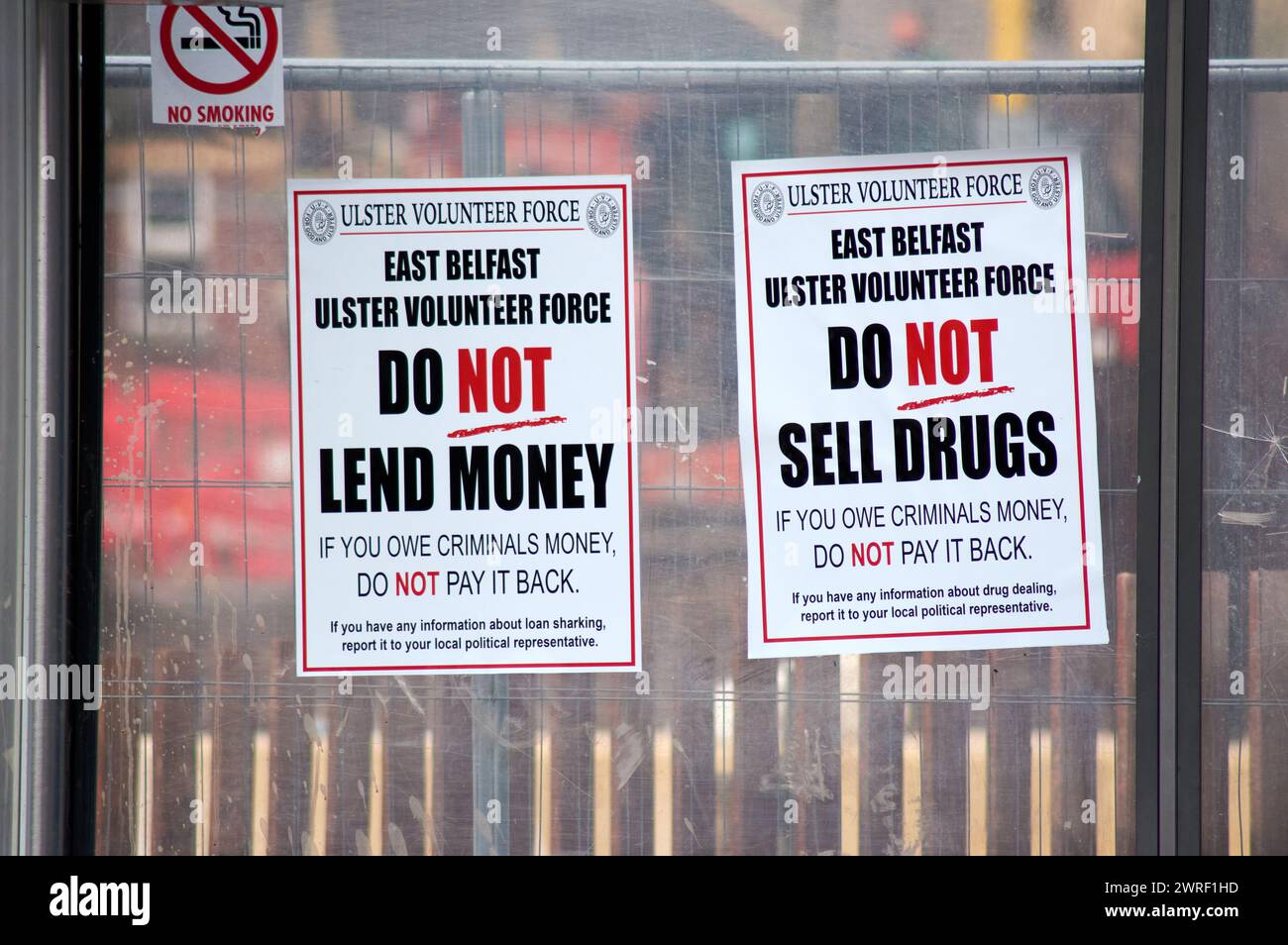 Belfast, United Kingdom 12 03 2024 Posters that have been placed along the Newtownards Rd overnight purported to be from the Ulster Volunteer Force(UVF) Belfast Northern Ireland Credit: HeadlineX/Alamy Live News Stock Photo