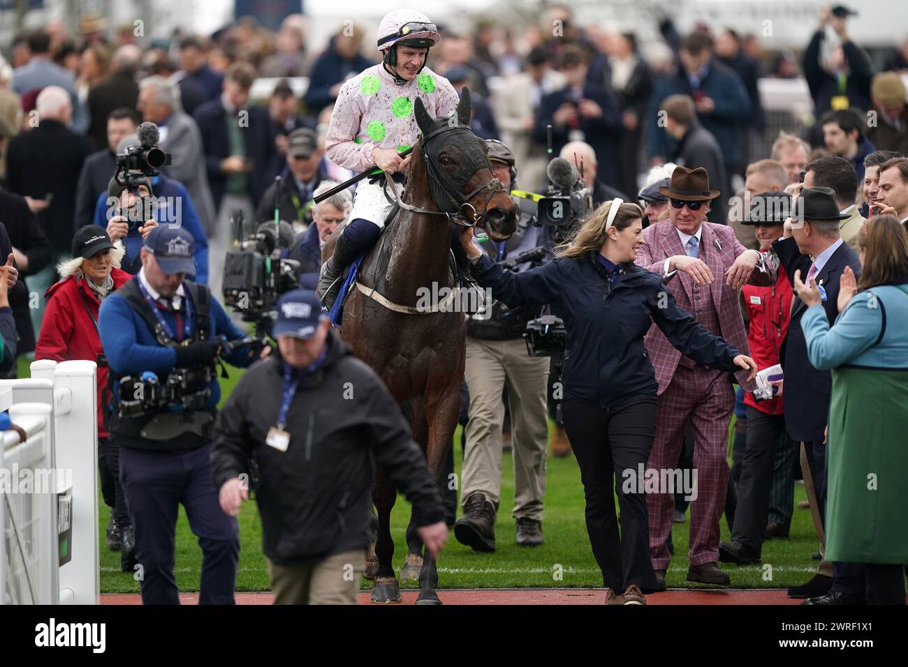 Gaelic Warrior ridden by Paul Townend after winning the My Pension Expert Arkle Challenge Trophy Novices' Chase on day one of the 2024 Cheltenham Festival at Cheltenham Racecourse. Picture date: Tuesday March 12, 2024. Stock Photo