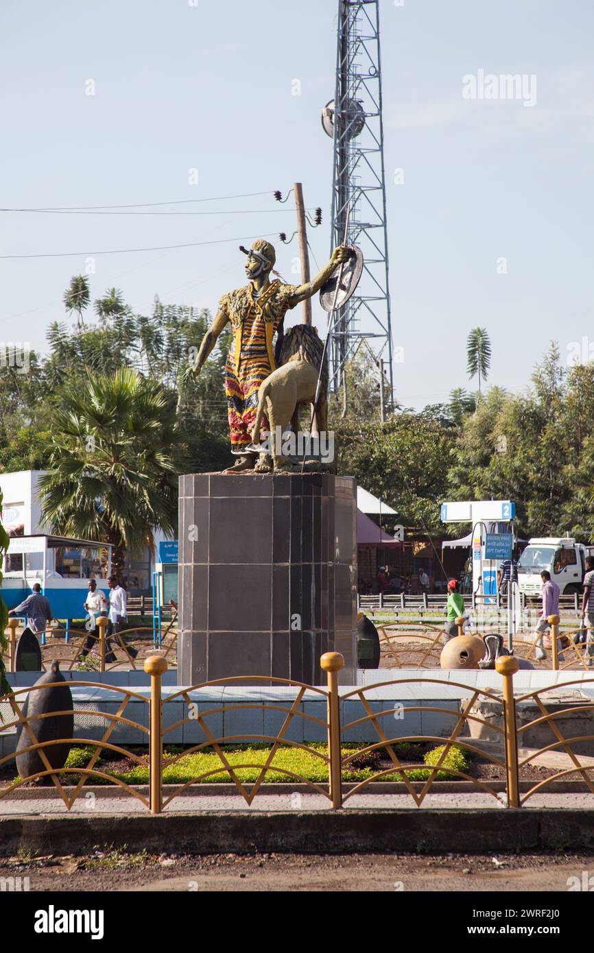 ADDIS ABABA - ETHIOPIA - NOVEMBER 19, 2011: Monument in Addis Ababa the person with a tiger, in November 27, 2011 in Addis Ababa, Ethiopia. Stock Photo