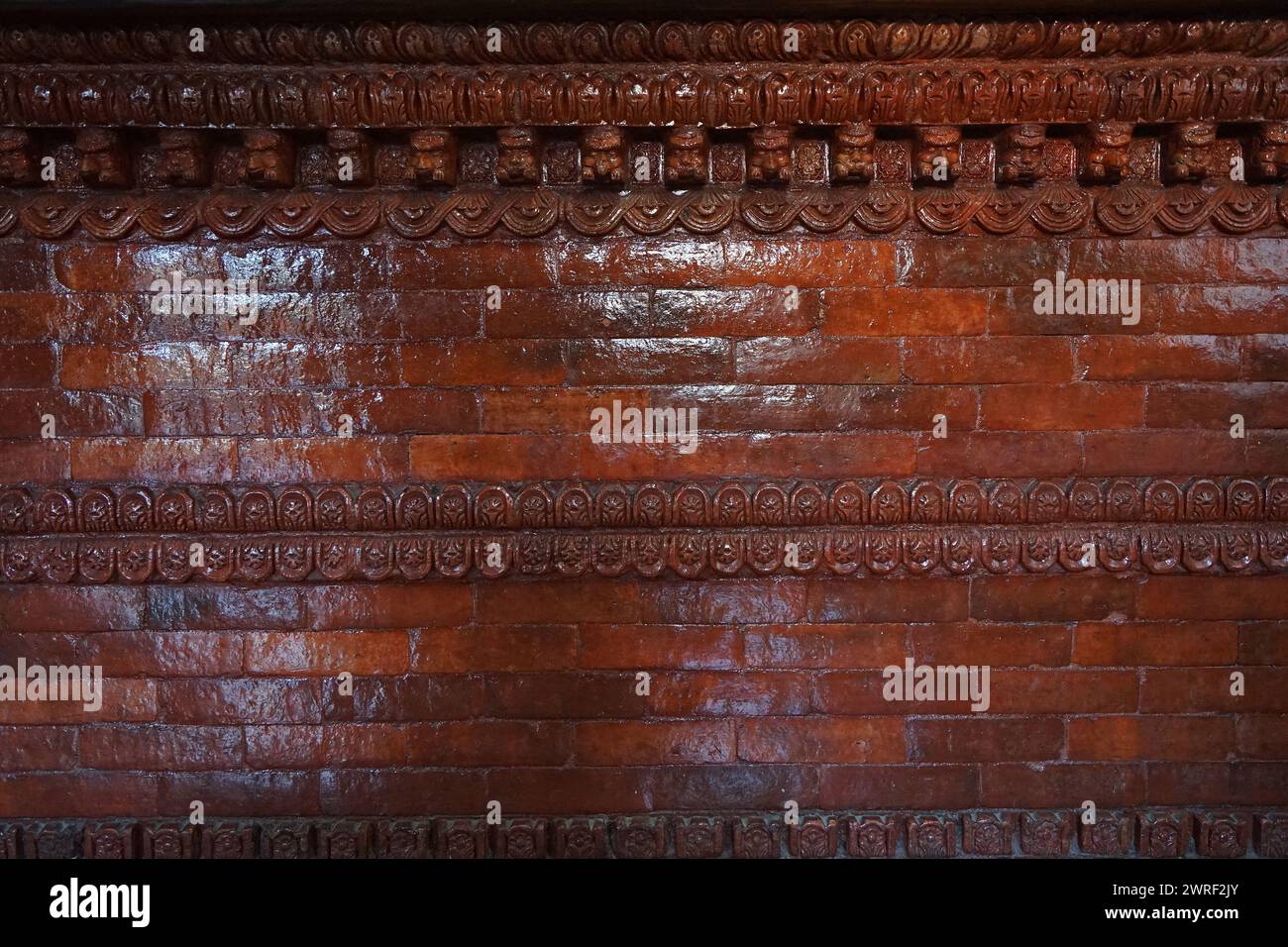 Close up texture and detail of old grunge red brick wall background ...