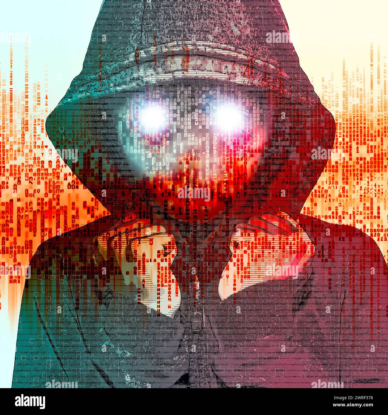 Hacker boy with hood, power of programming. Cutting-edge technology ...