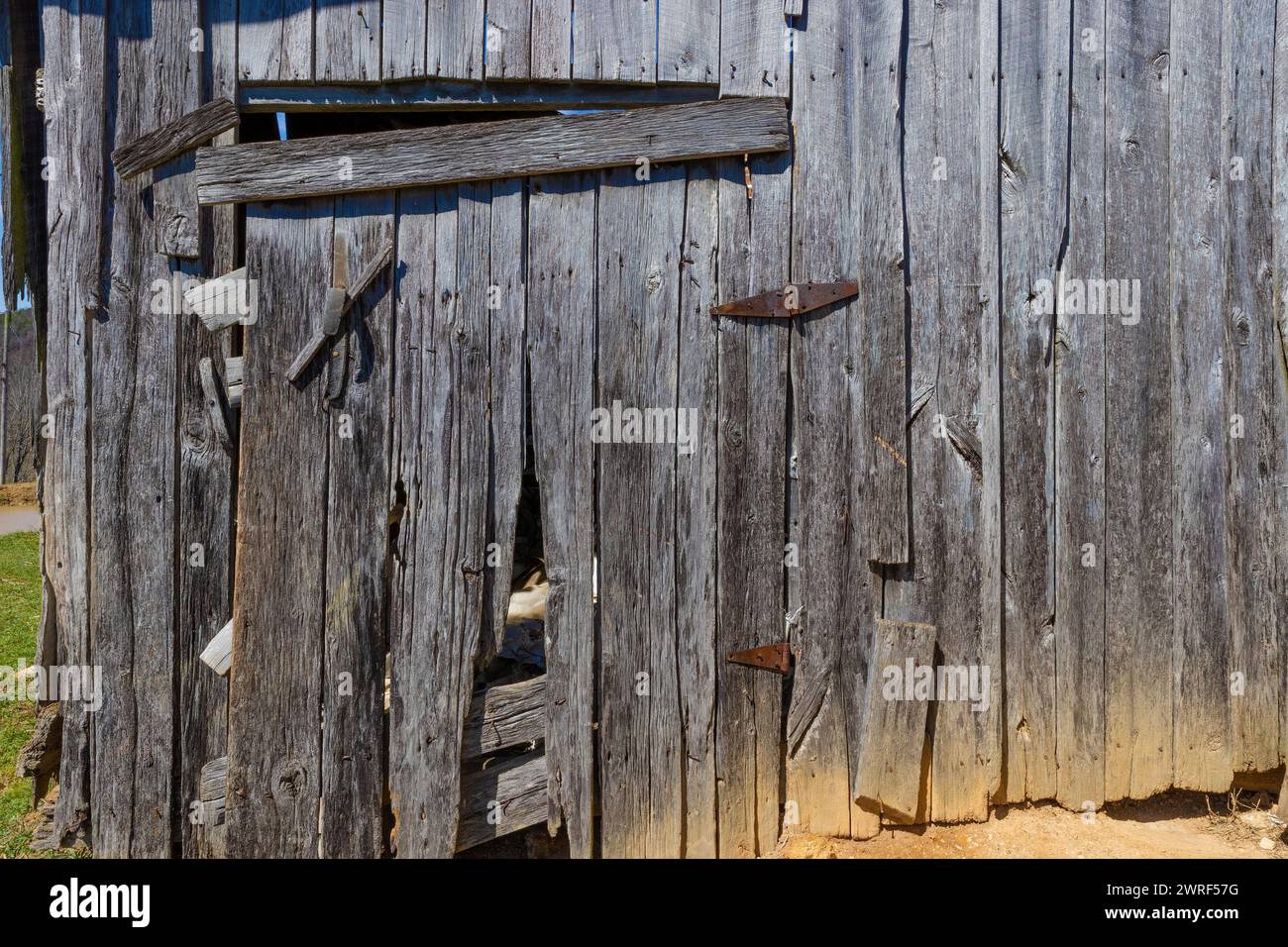 A closed opening to al old wooden shed in rural Virginia, USA Stock ...