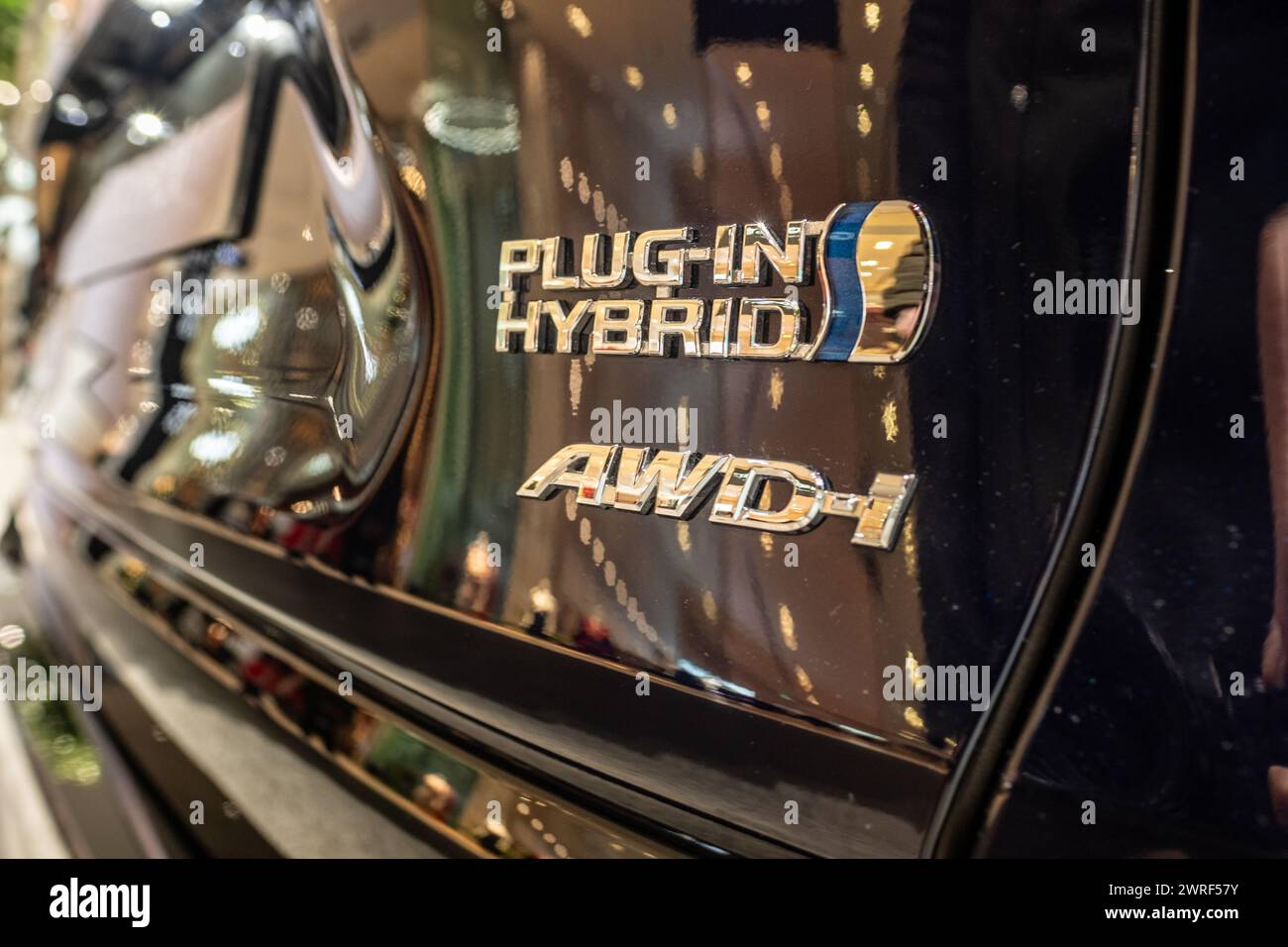 LONDON- FEBRUARY 13, 2024: New Toyota RAV4 Hybrid car on showroom display. Toyotas new range of cars in 2024. Stock Photo