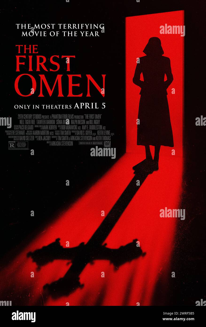 The First Omen (2024) directed by Arkasha Stevenson and starring Nell Tiger Free, Bill Nighy and Ralph Ineson. A young American woman is sent to Rome to begin a life of service to the church, but encounters a darkness that causes her to question her faith and uncovers a terrifying conspiracy that hopes to bring about the birth of evil incarnate. US one sheet poster ***EDITORIAL USE ONLY***. Credit: BFA / 20th Century Studios Stock Photo