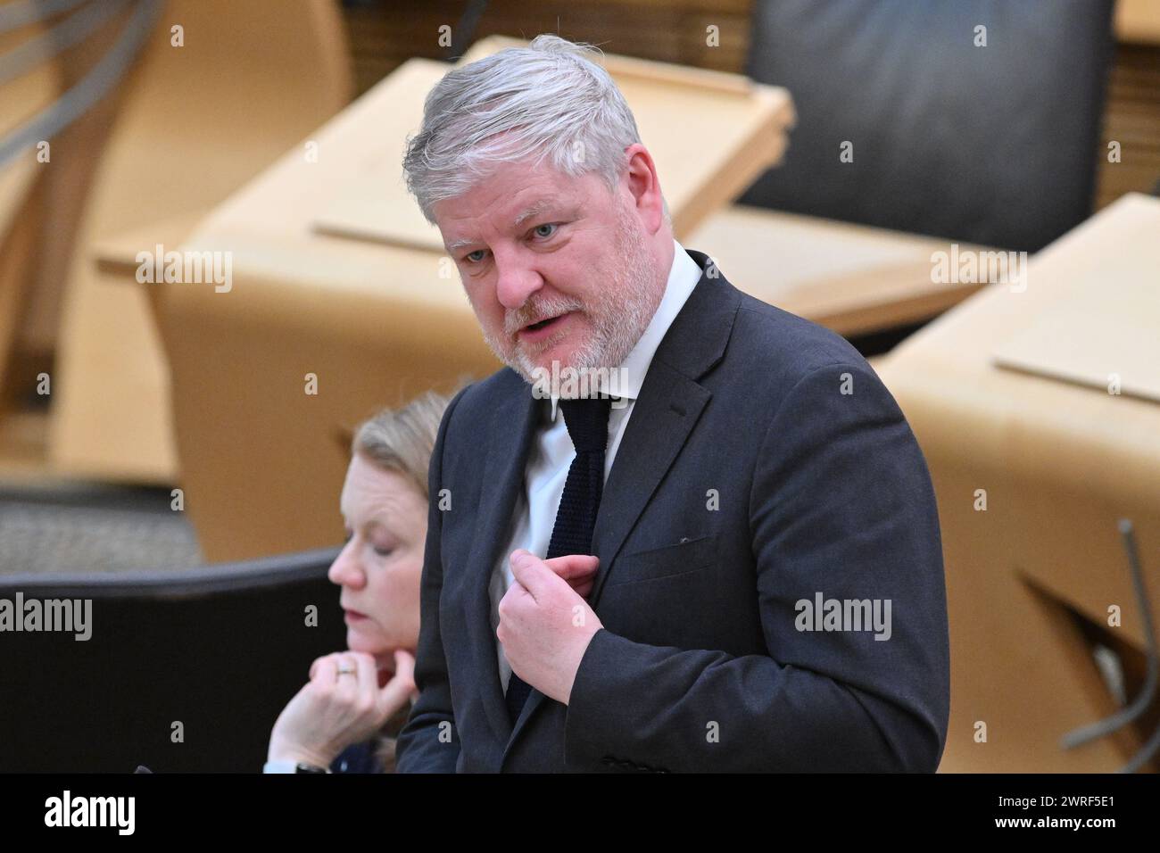 Edinburgh Scotland, UK 12 March 2024. Cabinet Secretary for Constitution, External Affairs and Culture Angus Robertson MSP at the Scottish Parliament to answer a  Topical Question on reports that Creative Scotland has awarded £85,000 to the project  Rein. credit sst/alamy live news Stock Photo