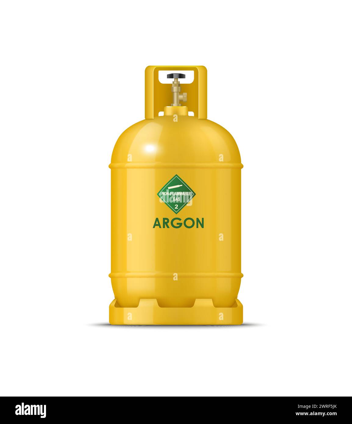 Realistic argon gas metal cylinder. Isolated vector sturdy yellow tank