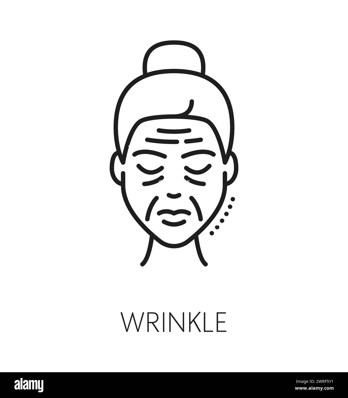 Face wrinkles care, cosmetology and mesotherapy, skincare icon. Dermatology and cosmetology skincare cosmetics, face skin health, beauty makeup product linear vector icon with woman wrinkled face Stock Vector