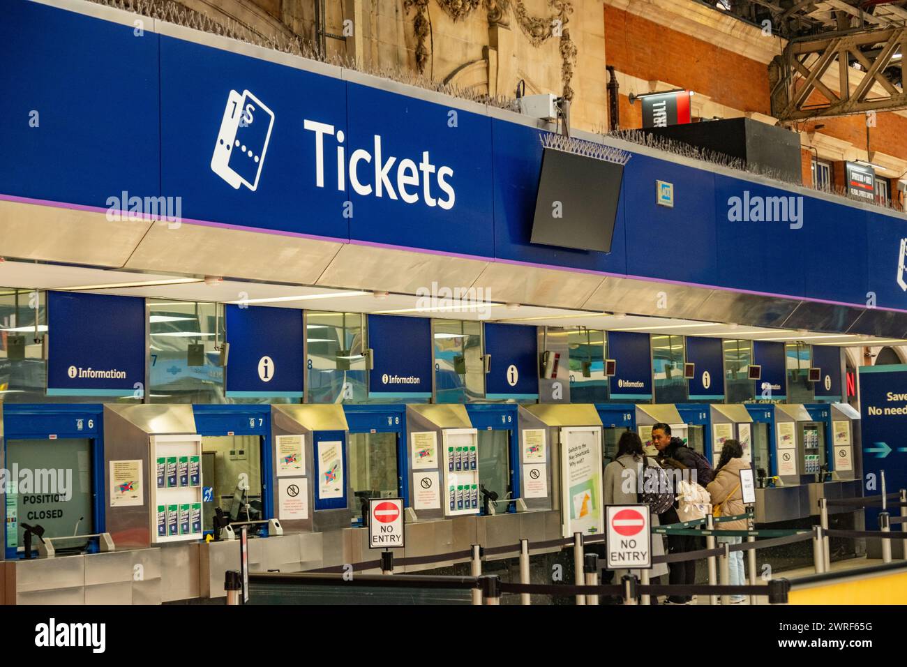 LONDON- FEBRUARY 19, 2024: Tickets kiosk at London Victoria railway station Stock Photo