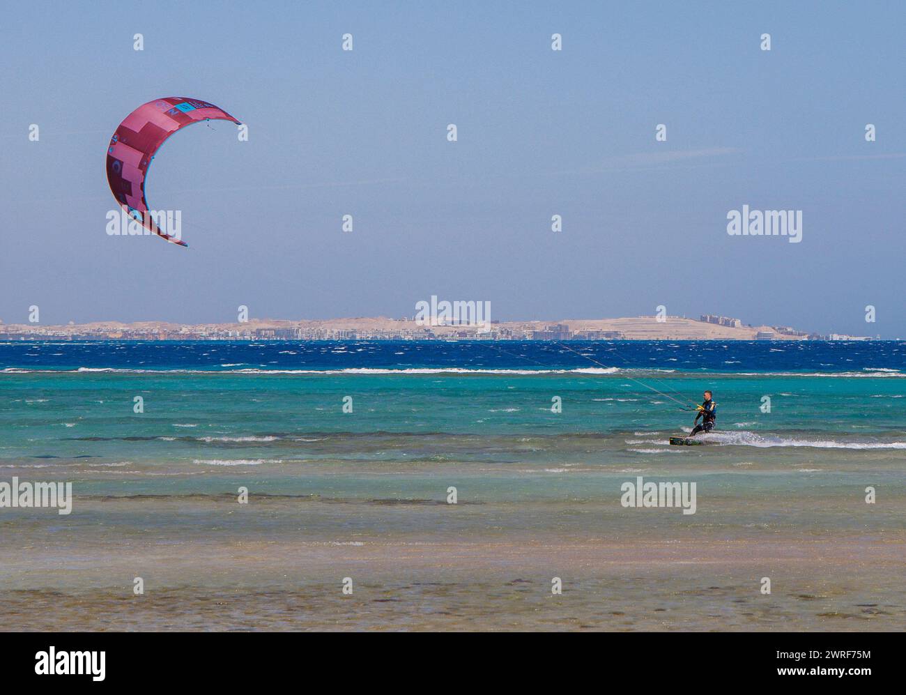 A Kitesurfer or Kiteboarder at the Red Sea resort of Hurghada. The