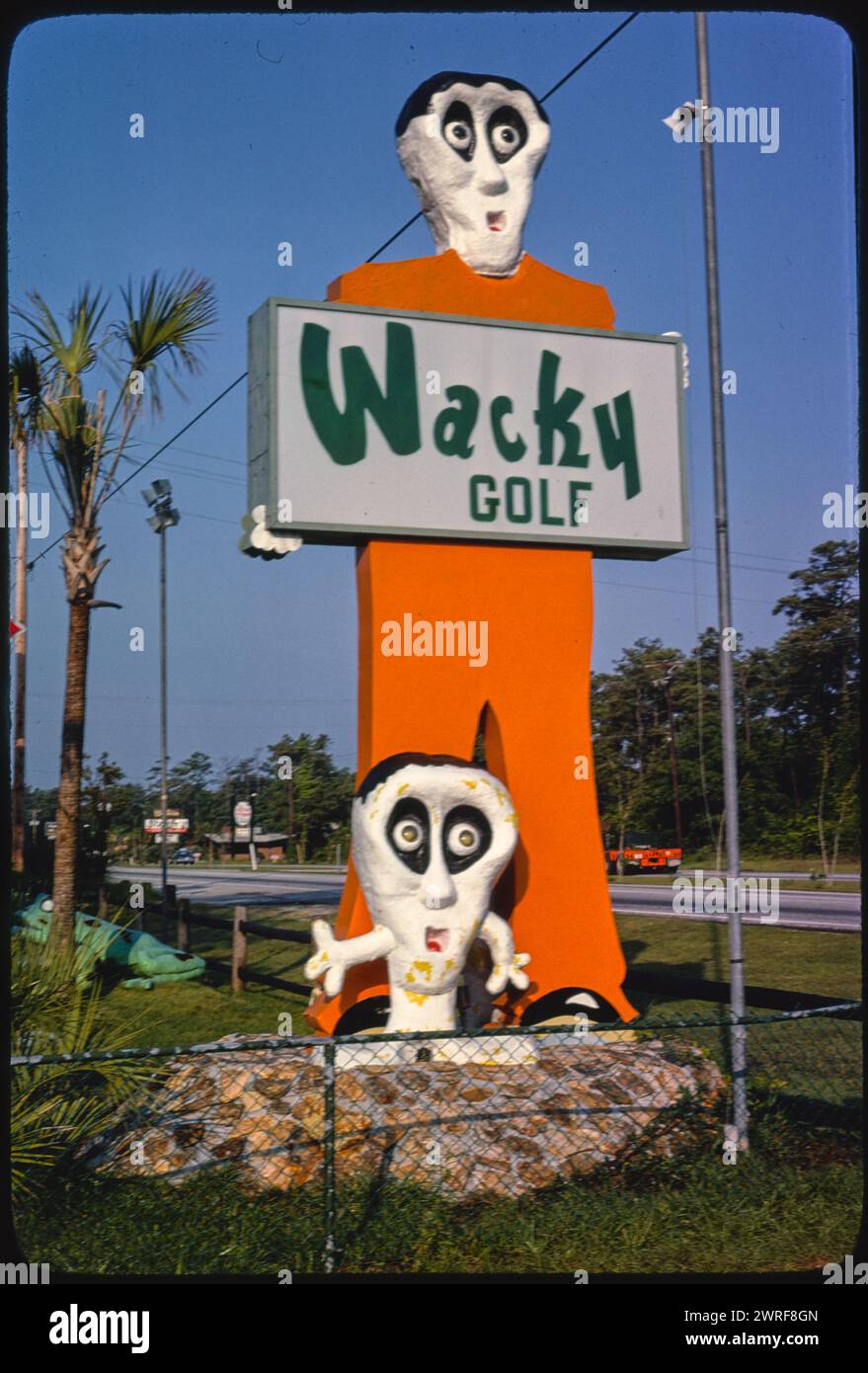 Vintage Americana Photography.  Roadside Attractions.   Wacky Golf Sign.  Myrtle Beach, South Carolina. USA 1970s Stock Photo