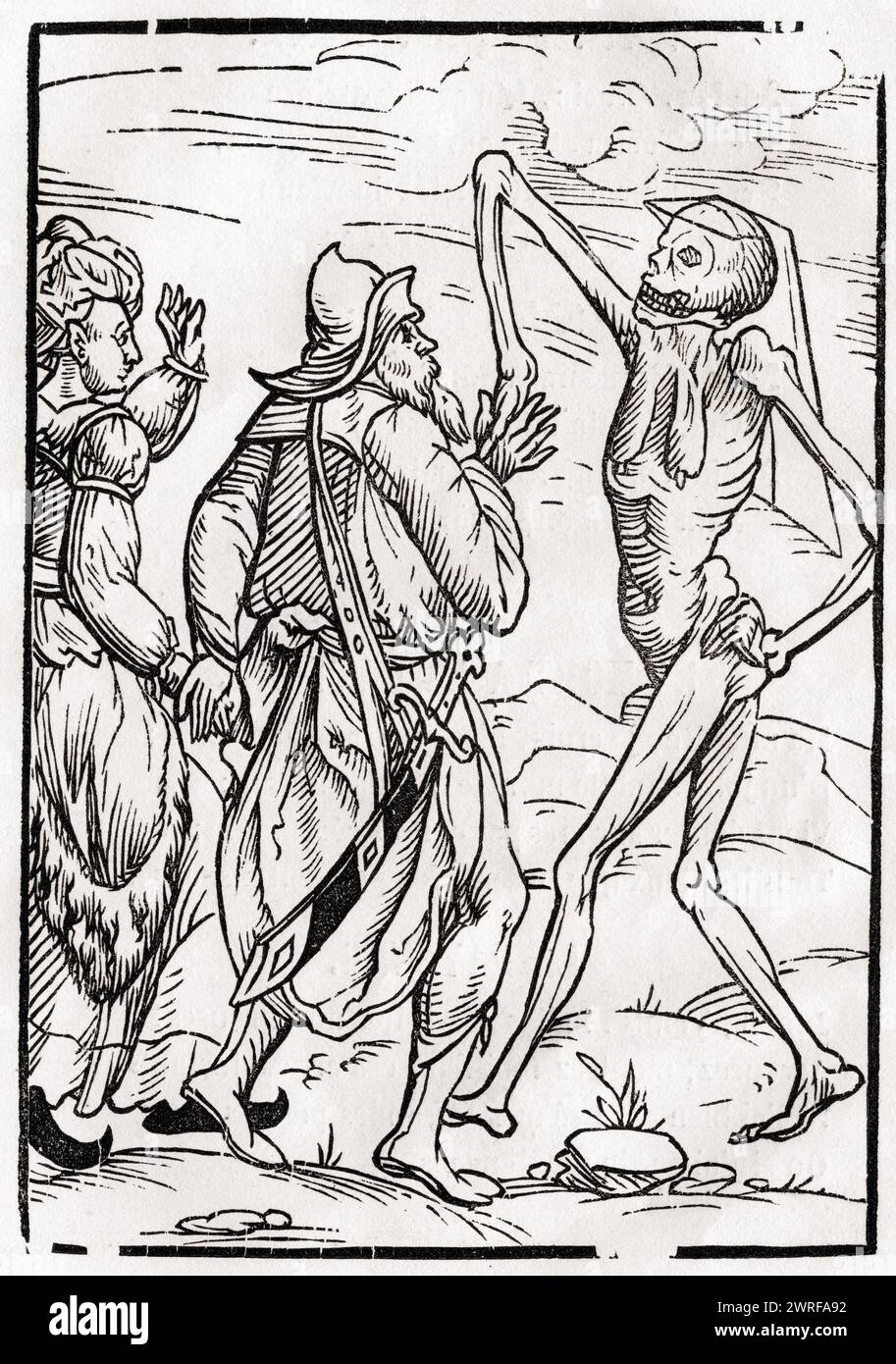 Der Tod kommt für den ungläubigen Ehemann Aus Der Todten Tanz oder Der Tanz des Todes, Basel 1843  /  Death comes for the Unbelieving Husband From Der Todten Tanz or The Dance of Death published Basel 1843, Historisch, digital restaurierte Reproduktion von einer Vorlage aus dem 19. Jahrhundert, Record date not stated, Stock Photo