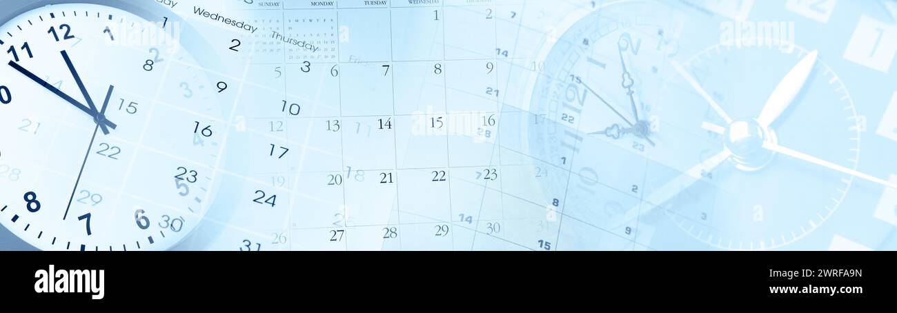 Clocks and calendars blue time composite time management Stock Photo 