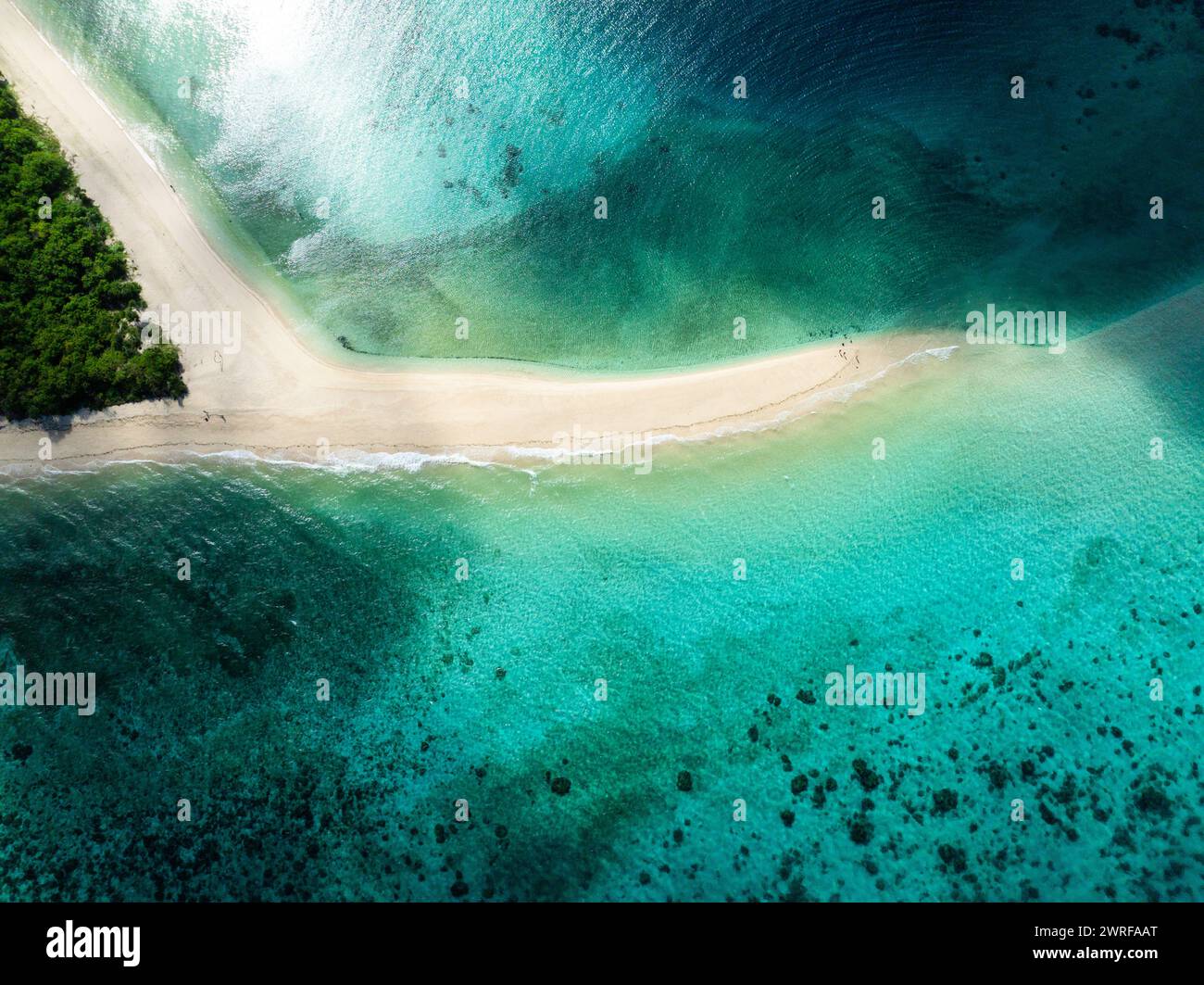 Inshore waves on sandy beach and white sandbar. Romblon Island. Romblon, Philippines. Stock Photo