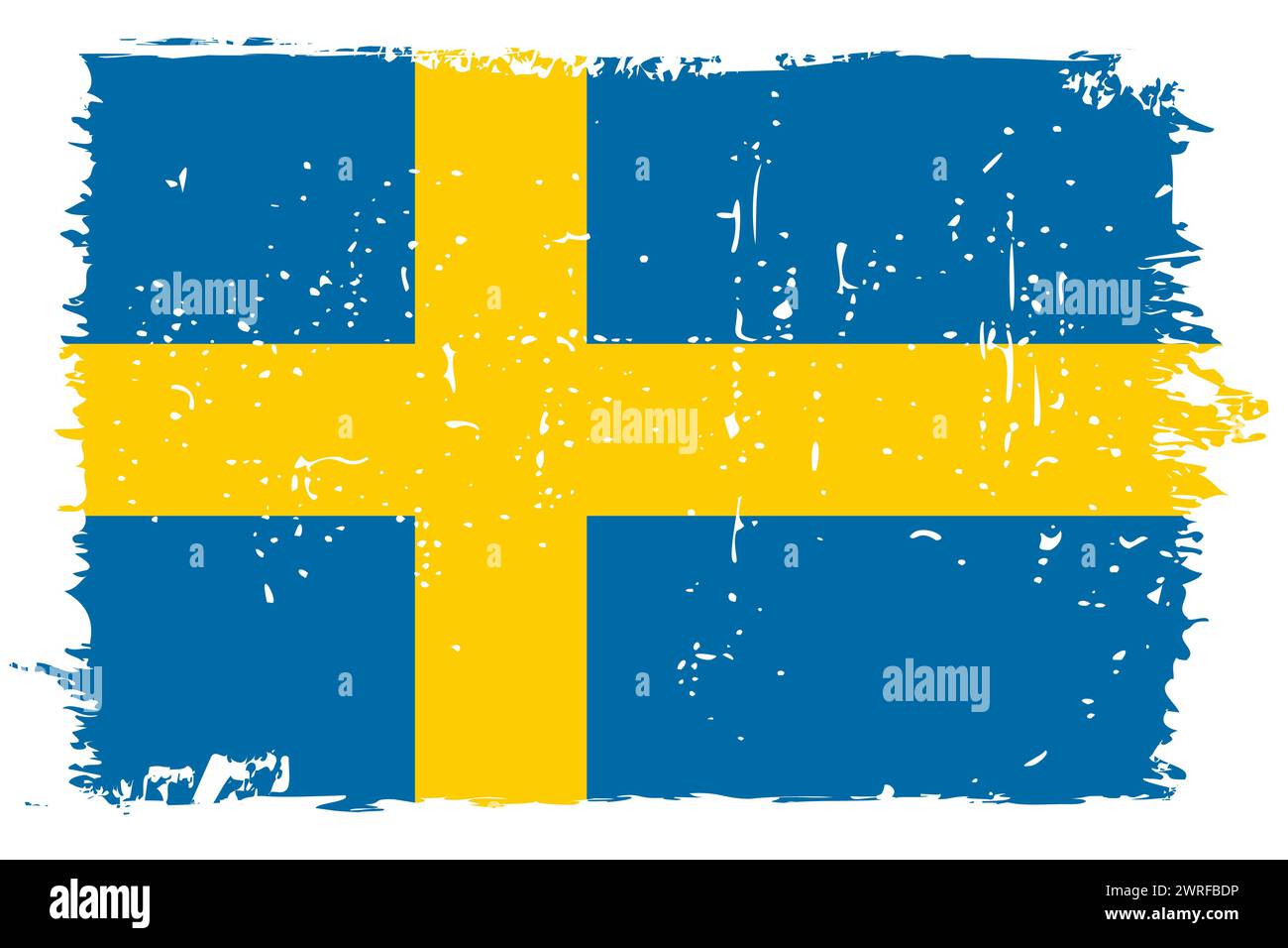 Sweden flag - vector flag with stylish scratch effect and white grunge frame. Stock Vector