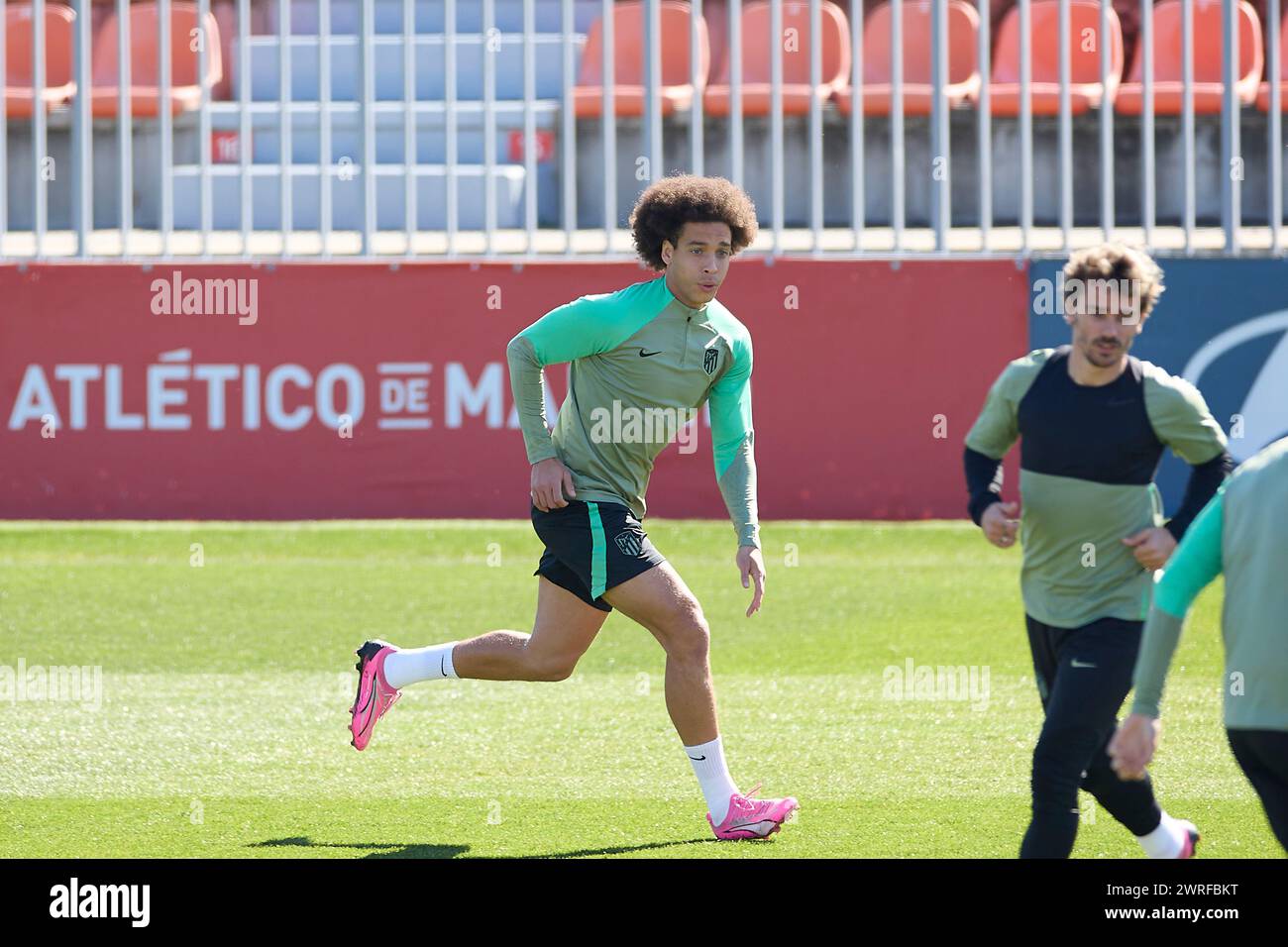 Majadahonda, Spain. 12th Mar, 2024. Axel Witsel of Atletico de Madrid seen in action during a training session on the eve of the UEFA Champions League Round of 16 Second Leg football match against FC Internazionale Milano at Atletico Madrid's training ground in Majadahonda, Madrid. Credit: SOPA Images Limited/Alamy Live News Stock Photo