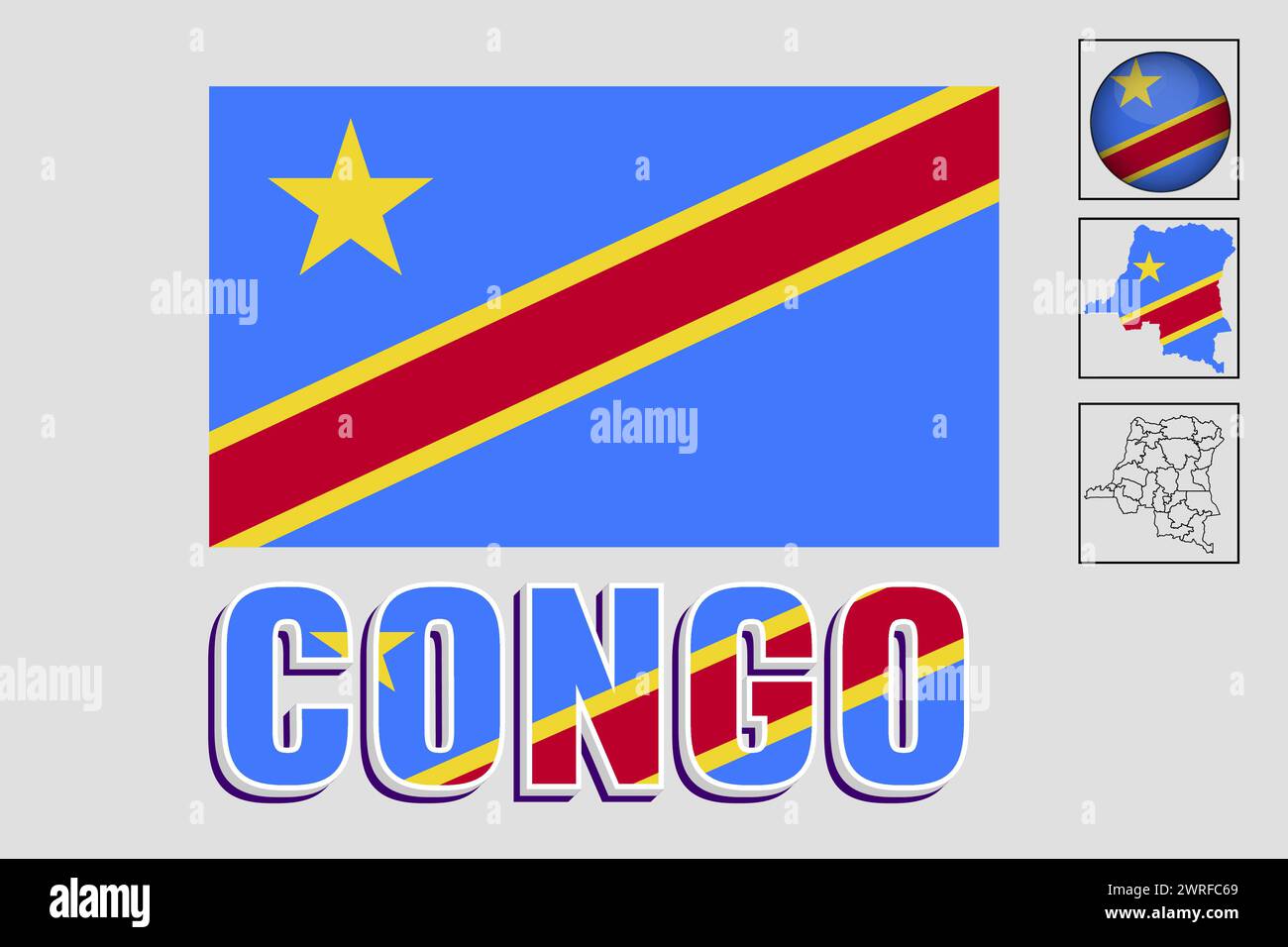 Congo flag and map in vector illustration Stock Vector