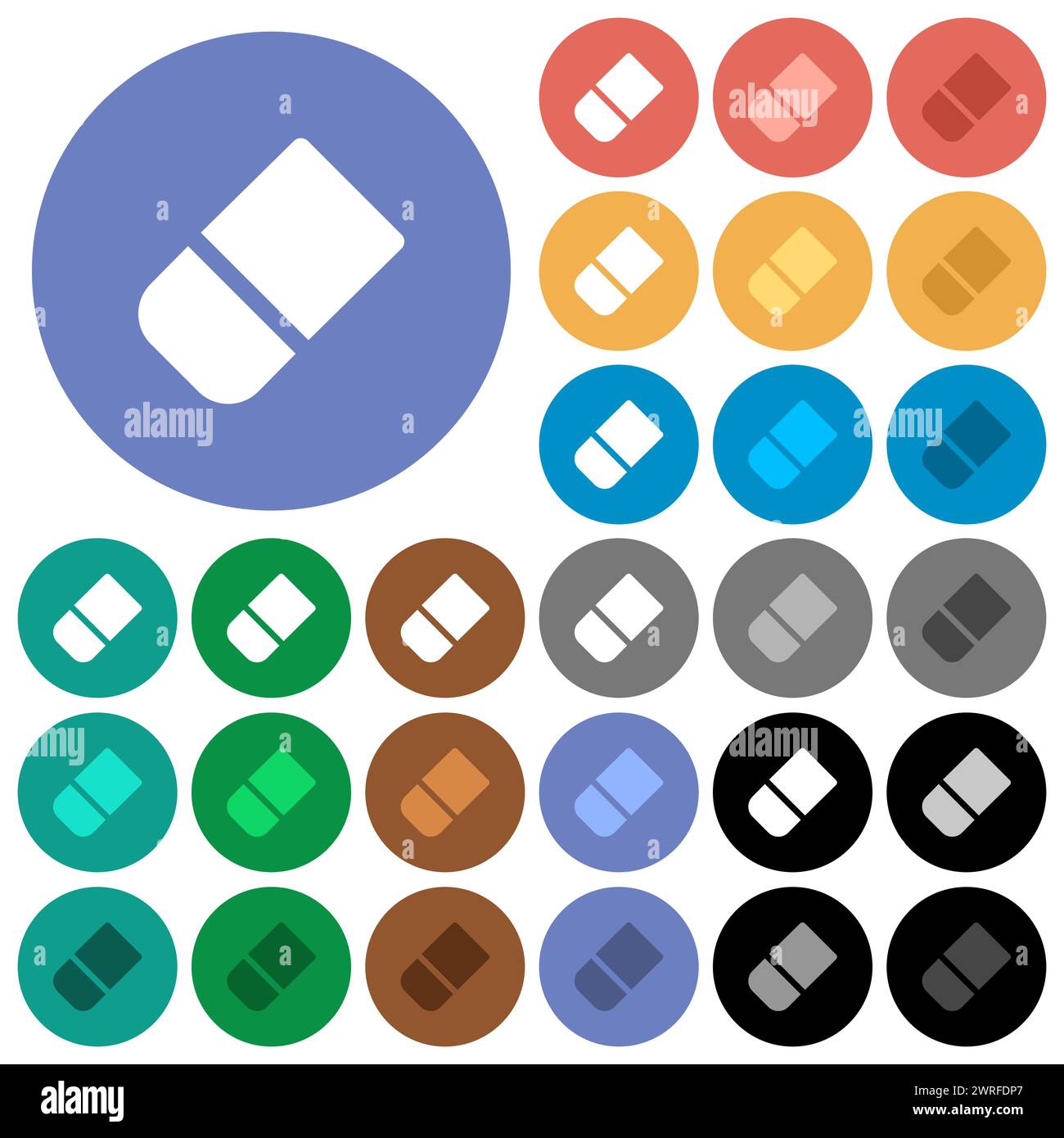 school rubber solid multi colored flat icons on round backgrounds. Included white, light and dark icon variations for hover and active status effects, Stock Vector