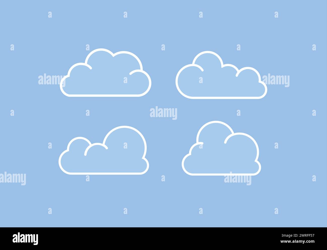 Set of Cloud Icons in modern flat style isolated on blue background ...
