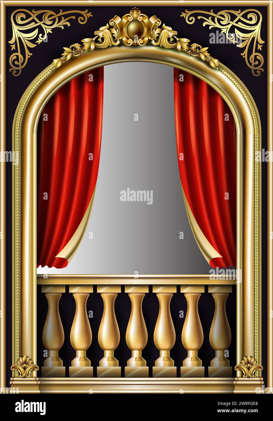 Baroque arched theatrical golden box Stock Vector