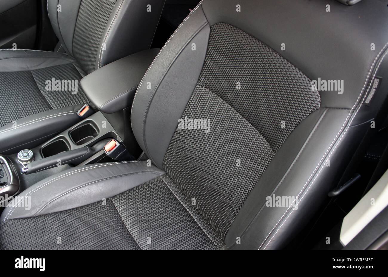 Eco-Leather And Fiber Design Elements Of Car Seats Upholstery Stock Photo
