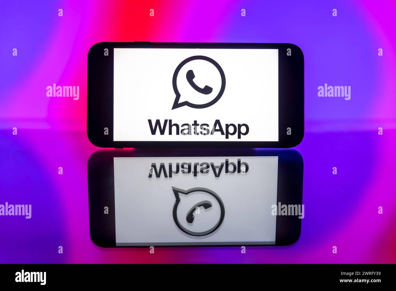 India. 12th Mar, 2024. In this photo illustration, the WhatsApp logo is seen displayed on a mobile phone screen. (Photo by Idrees Abbas/SOPA Images/Sipa USA) *** Strictly for editorial news purposes only *** Credit: Sipa USA/Alamy Live News Stock Photo