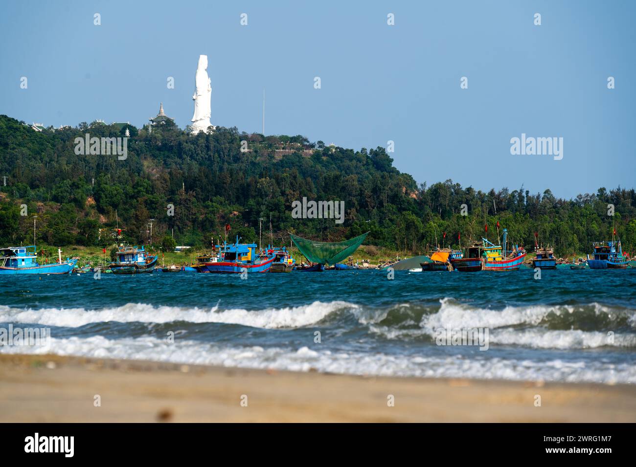 Da Nang beach in Vietnam and Lady Buddha Stock Photo