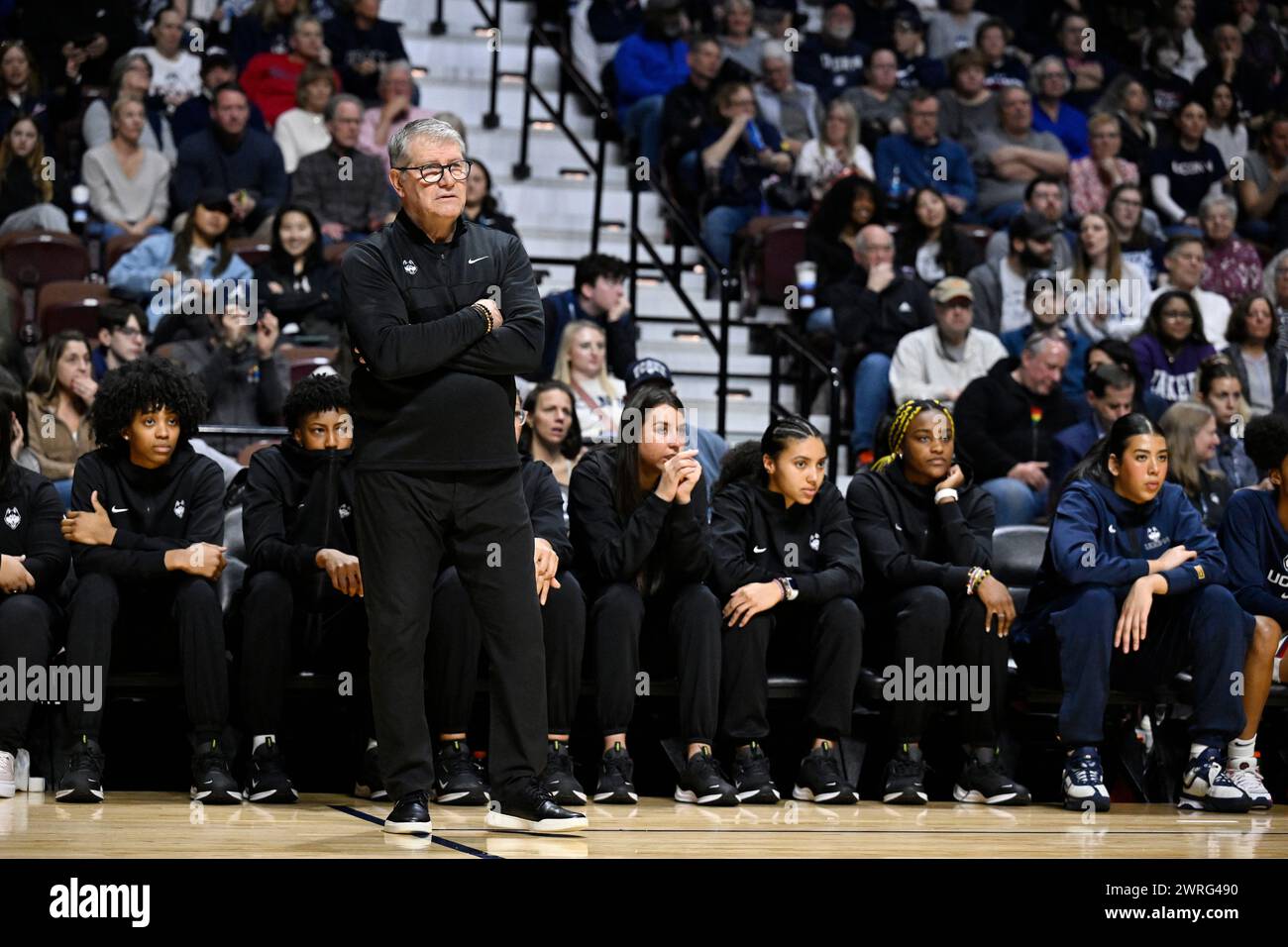 UConn head coach Geno Auriemma during the first half of an NCAA college