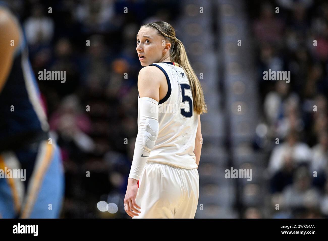 UConn guard Paige Bueckers (5) during the first half of an NCAA college