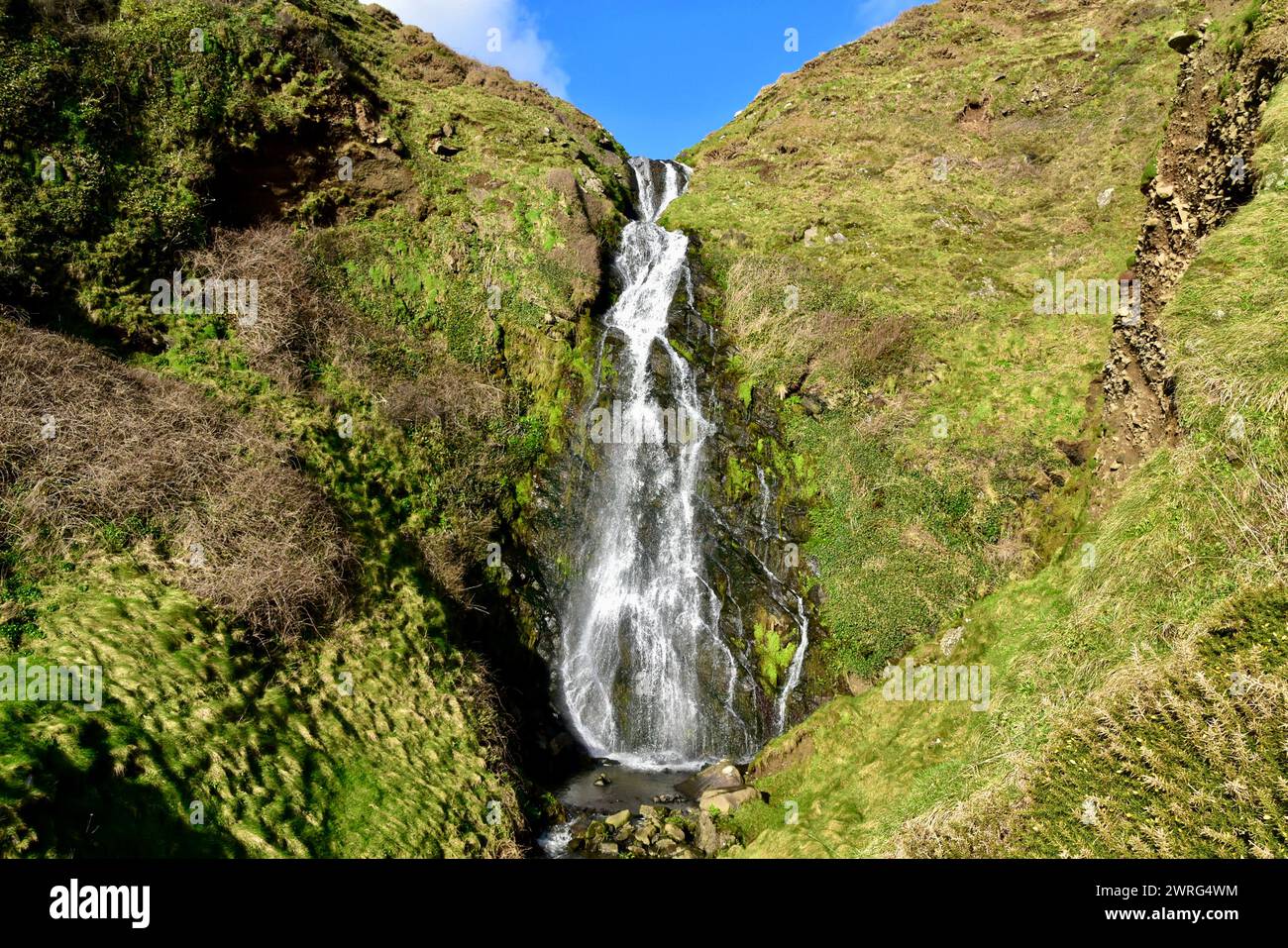 Pistyll y Gaseg waterfall Porth Ysgo Stock Photo