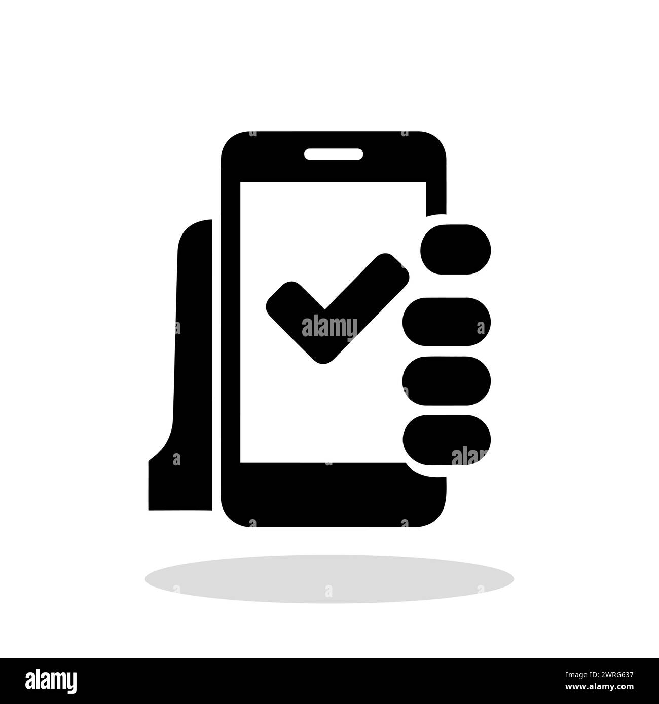 Phone icon. Black smartphone icon with a check mark. Approved symbol. Stock Vector