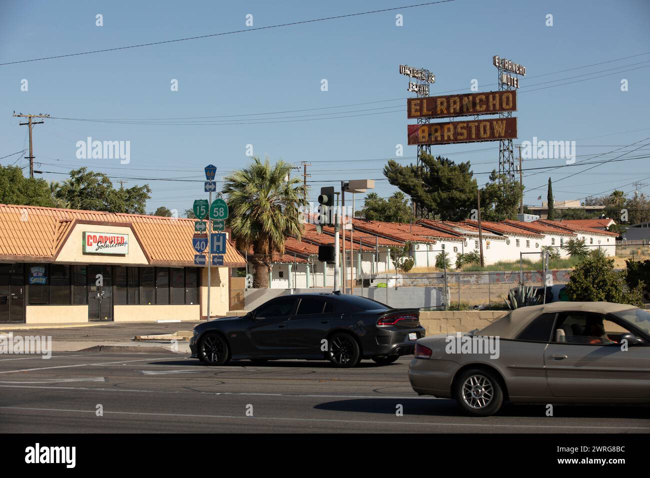 Barstow, California, USA June 20, 2020 Traffic passes through the heart of downtown Barstow