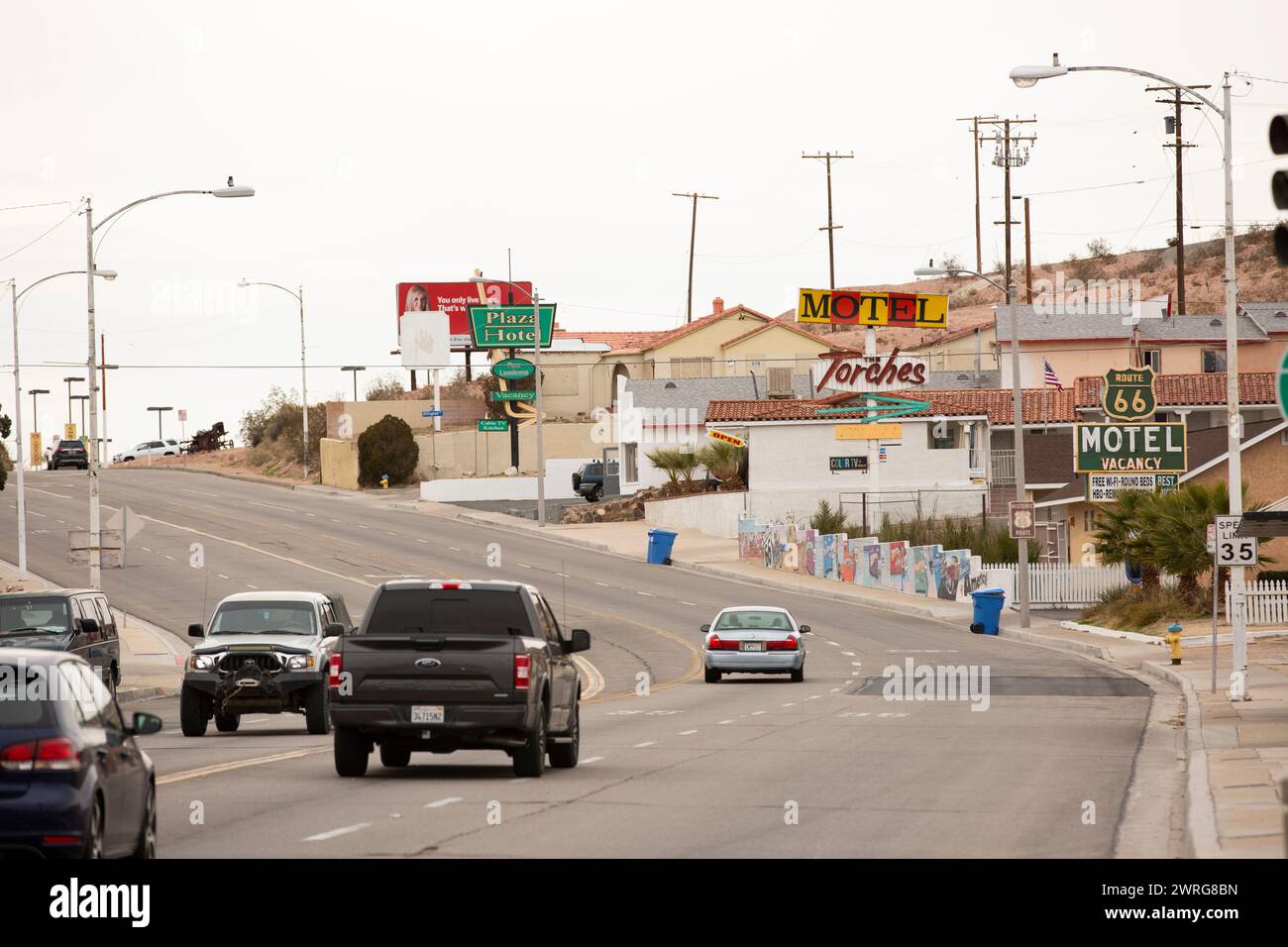 Barstow, California, USA June 20, 2020 Traffic passes through the heart of downtown Barstow