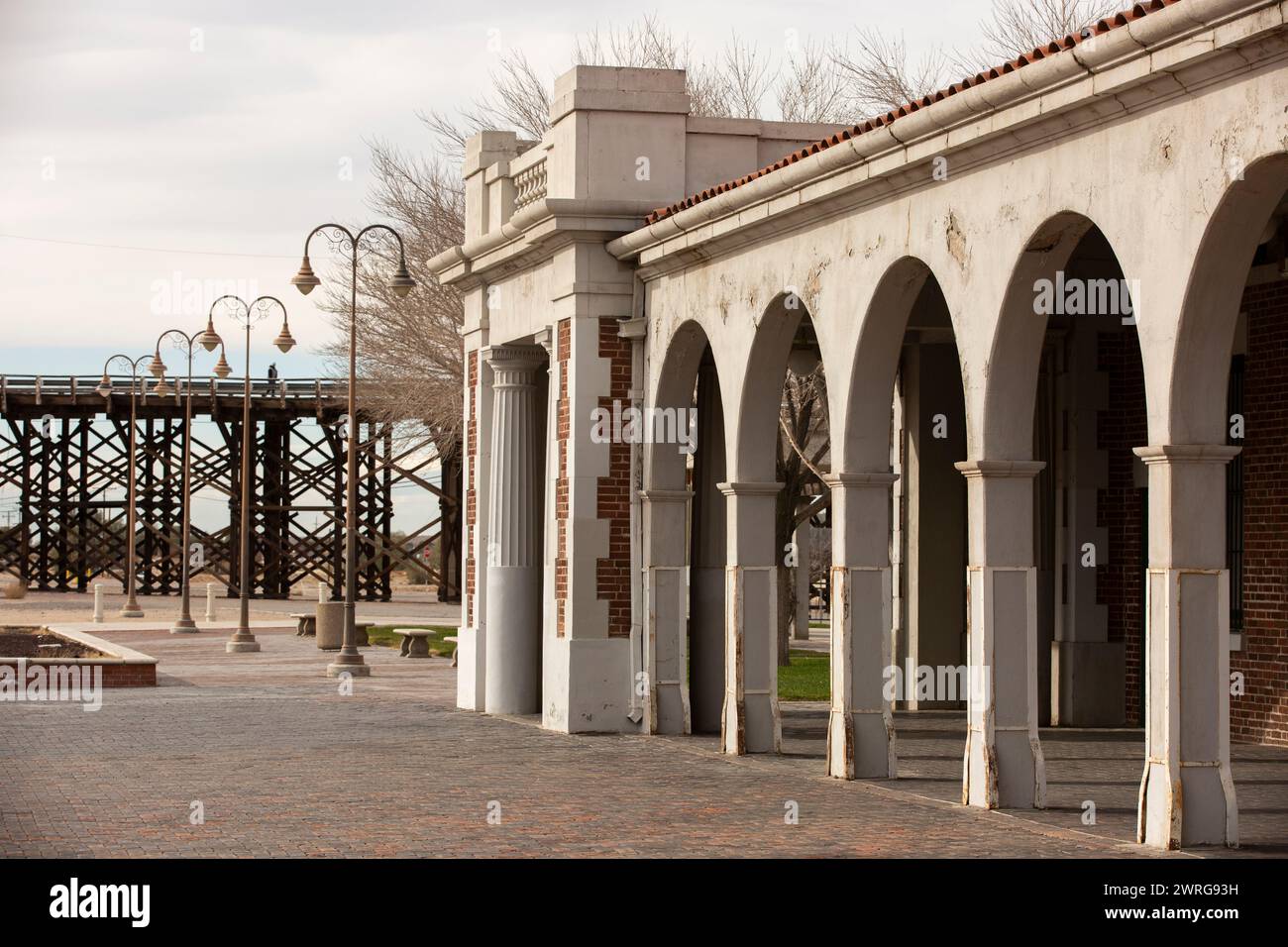Daytime view of the historic 1908 downtown train depot of Barstow, California, USA. Stock Photo