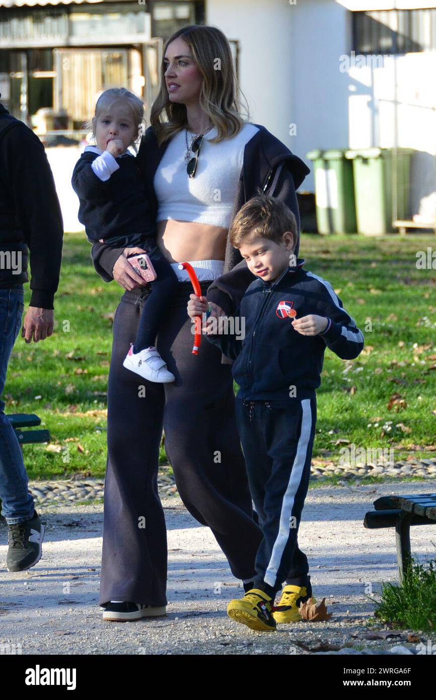 Milan, . 12th Mar, 2024. Claudio Mangiarotti rights copyright Milan - Chiara Ferragni's single life after returning from the United States, she spends the afternoon in the gardens of Parco Sempione with her children Leone and Vittoria, her mother Marina di Guardo. The opportunity to also celebrate the birthday of sister Francesca Ferragni and son Riccardo. Note the sculpted abs of Chiara Ferragni Ph Claudio Mangiarotti Credit: Independent Photo Agency/Alamy Live News Stock Photo