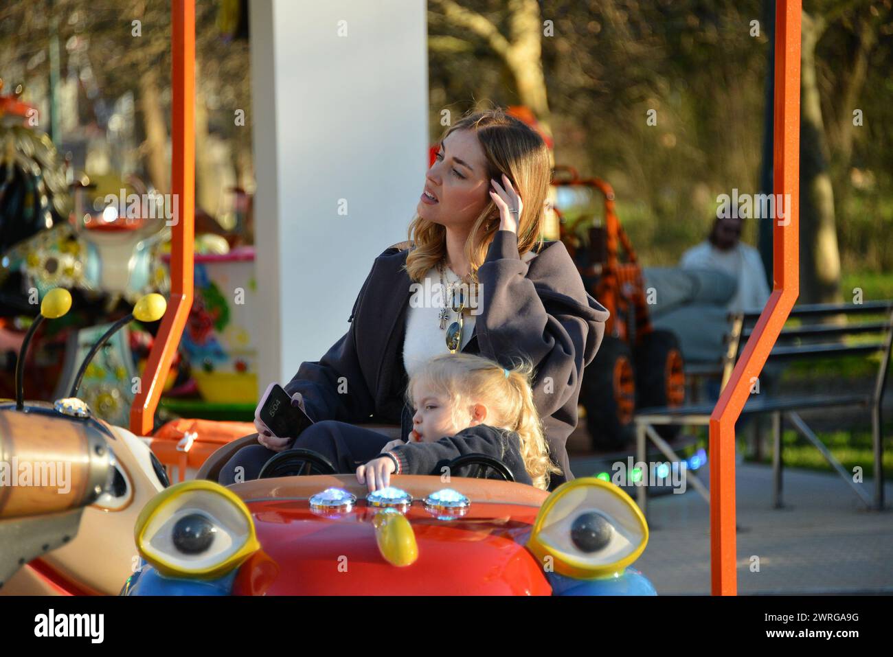 Milan, . 12th Mar, 2024. Claudio Mangiarotti rights copyright Milan - Chiara Ferragni's single life after returning from the United States, she spends the afternoon in the gardens of Parco Sempione with her children Leone and Vittoria, her mother Marina di Guardo. The opportunity to also celebrate the birthday of sister Francesca Ferragni and son Riccardo. Note the sculpted abs of Chiara Ferragni Ph Claudio Mangiarotti Credit: Independent Photo Agency/Alamy Live News Stock Photo