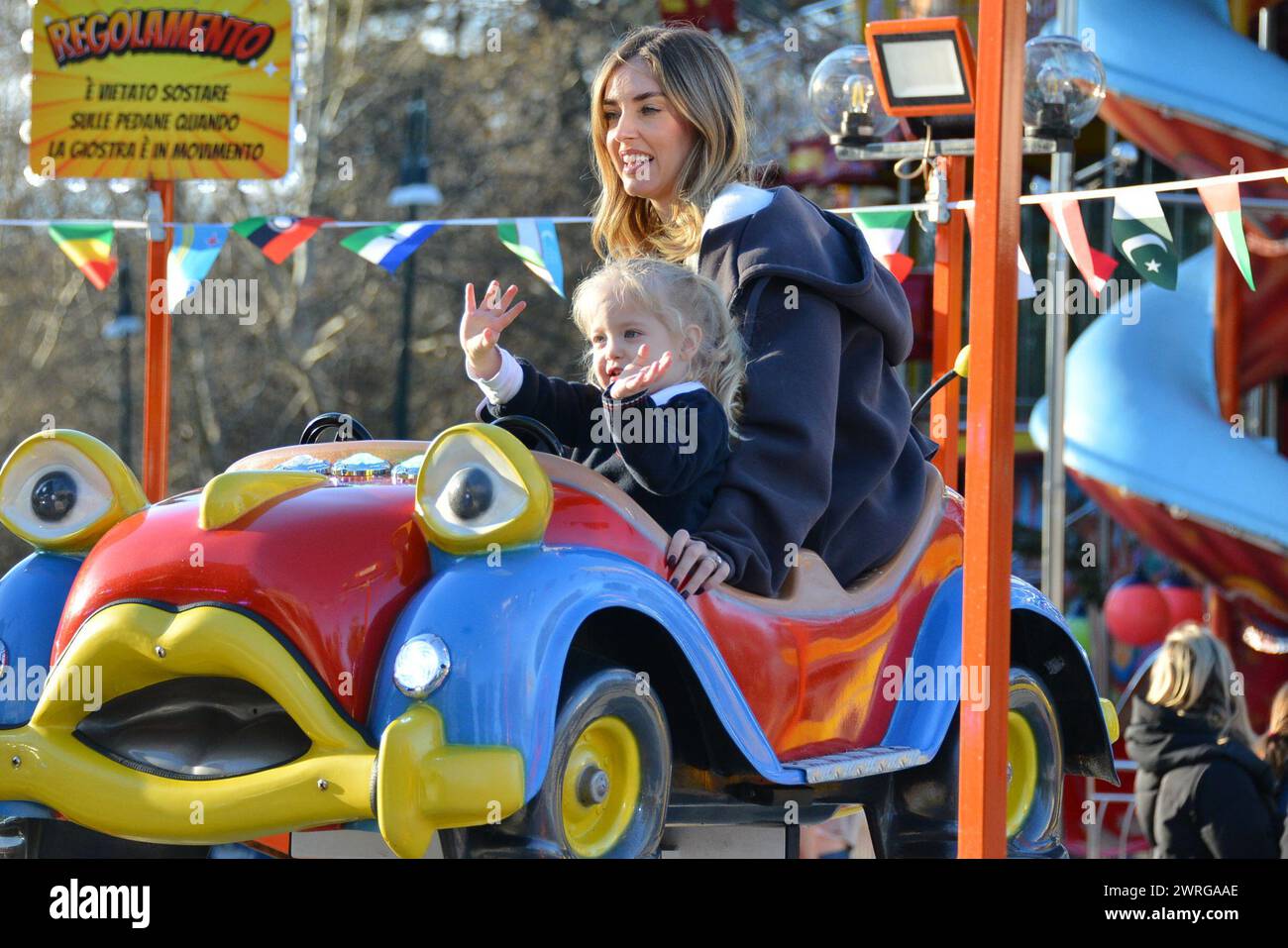 Milan, . 12th Mar, 2024. Claudio Mangiarotti rights copyright Milan - Chiara Ferragni's single life after returning from the United States, she spends the afternoon in the gardens of Parco Sempione with her children Leone and Vittoria, her mother Marina di Guardo. The opportunity to also celebrate the birthday of sister Francesca Ferragni and son Riccardo. Note the sculpted abs of Chiara Ferragni Ph Claudio Mangiarotti Credit: Independent Photo Agency/Alamy Live News Stock Photo