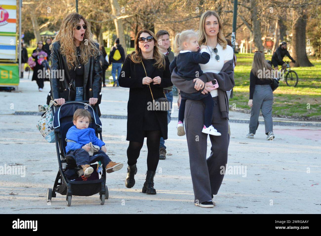 Milan, . 12th Mar, 2024. Claudio Mangiarotti rights copyright Milan - Chiara Ferragni's single life after returning from the United States, she spends the afternoon in the gardens of Parco Sempione with her children Leone and Vittoria, her mother Marina di Guardo. The opportunity to also celebrate the birthday of sister Francesca Ferragni and son Riccardo. Note the sculpted abs of Chiara Ferragni Ph Claudio Mangiarotti Credit: Independent Photo Agency/Alamy Live News Stock Photo