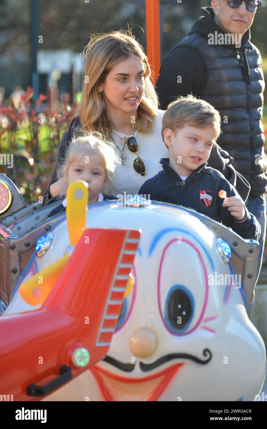 Milan, . 12th Mar, 2024. Claudio Mangiarotti rights copyright Milan - Chiara Ferragni's single life after returning from the United States, she spends the afternoon in the gardens of Parco Sempione with her children Leone and Vittoria, her mother Marina di Guardo. The opportunity to also celebrate the birthday of sister Francesca Ferragni and son Riccardo. Note the sculpted abs of Chiara Ferragni Ph Claudio Mangiarotti Credit: Independent Photo Agency/Alamy Live News Stock Photo