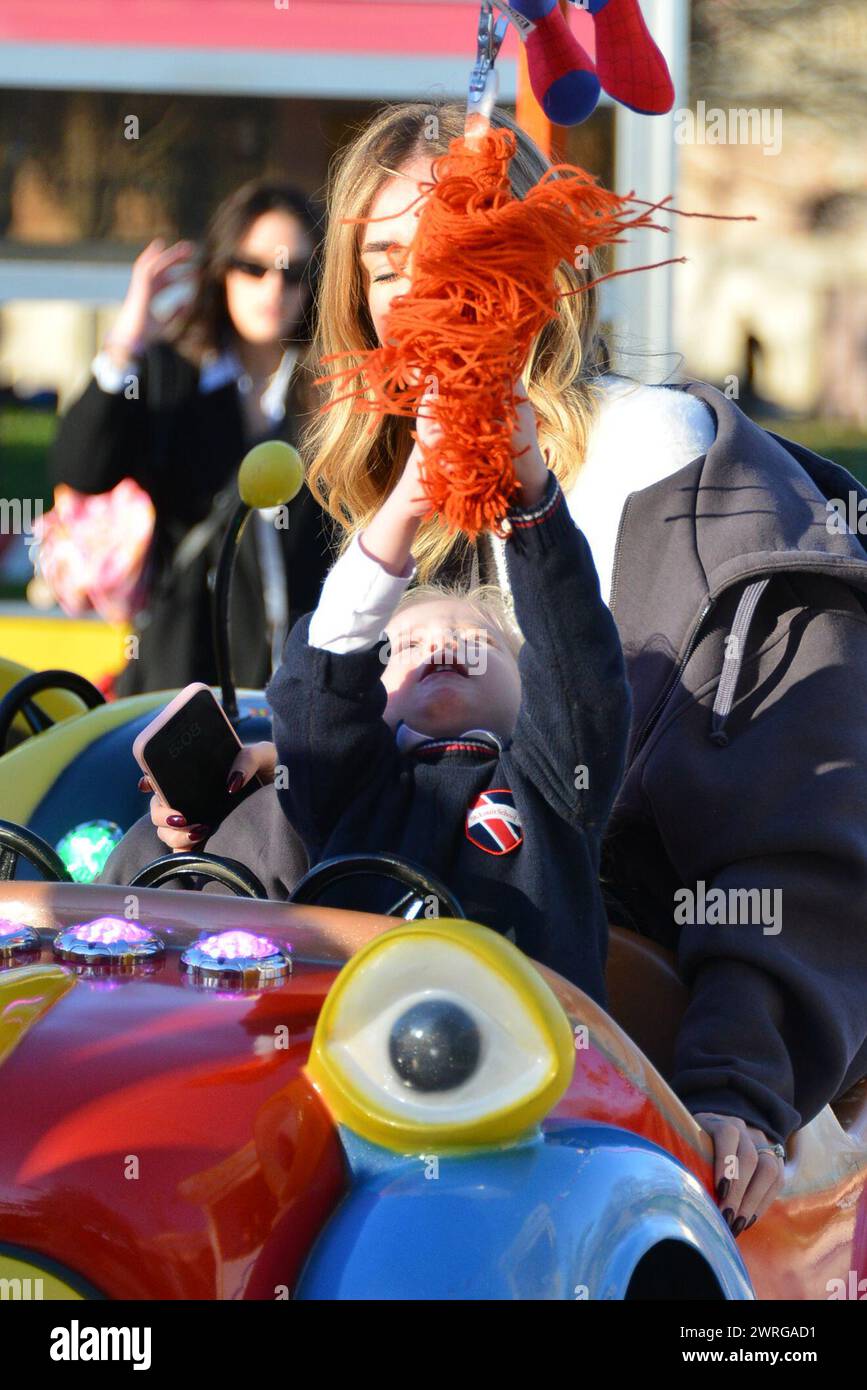 Milan, . 12th Mar, 2024. Claudio Mangiarotti rights copyright Milan - Chiara Ferragni's single life after returning from the United States, she spends the afternoon in the gardens of Parco Sempione with her children Leone and Vittoria, her mother Marina di Guardo. The opportunity to also celebrate the birthday of sister Francesca Ferragni and son Riccardo. Note the sculpted abs of Chiara Ferragni Ph Claudio Mangiarotti Credit: Independent Photo Agency/Alamy Live News Stock Photo