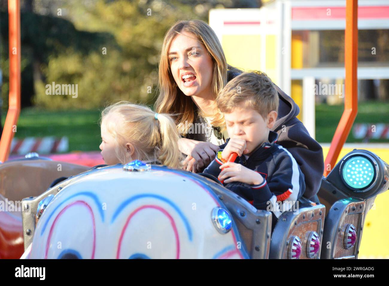 Milan, . 12th Mar, 2024. Claudio Mangiarotti rights copyright Milan - Chiara Ferragni's single life after returning from the United States, she spends the afternoon in the gardens of Parco Sempione with her children Leone and Vittoria, her mother Marina di Guardo. The opportunity to also celebrate the birthday of sister Francesca Ferragni and son Riccardo. Note the sculpted abs of Chiara Ferragni Ph Claudio Mangiarotti Credit: Independent Photo Agency/Alamy Live News Stock Photo