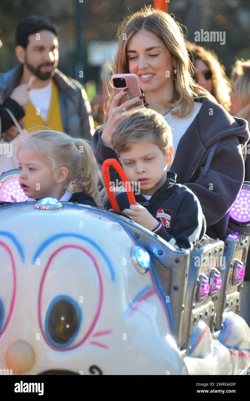 Milan, . 12th Mar, 2024. Claudio Mangiarotti rights copyright Milan - Chiara Ferragni's single life after returning from the United States, she spends the afternoon in the gardens of Parco Sempione with her children Leone and Vittoria, her mother Marina di Guardo. The opportunity to also celebrate the birthday of sister Francesca Ferragni and son Riccardo. Note the sculpted abs of Chiara Ferragni Ph Claudio Mangiarotti Credit: Independent Photo Agency/Alamy Live News Stock Photo