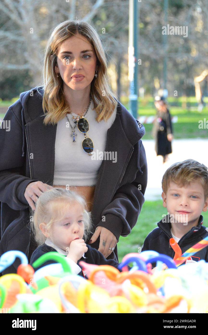 Milan, . 12th Mar, 2024. Claudio Mangiarotti rights copyright Milan - Chiara Ferragni's single life after returning from the United States, she spends the afternoon in the gardens of Parco Sempione with her children Leone and Vittoria, her mother Marina di Guardo. The opportunity to also celebrate the birthday of sister Francesca Ferragni and son Riccardo. Note the sculpted abs of Chiara Ferragni Ph Claudio Mangiarotti Credit: Independent Photo Agency/Alamy Live News Stock Photo