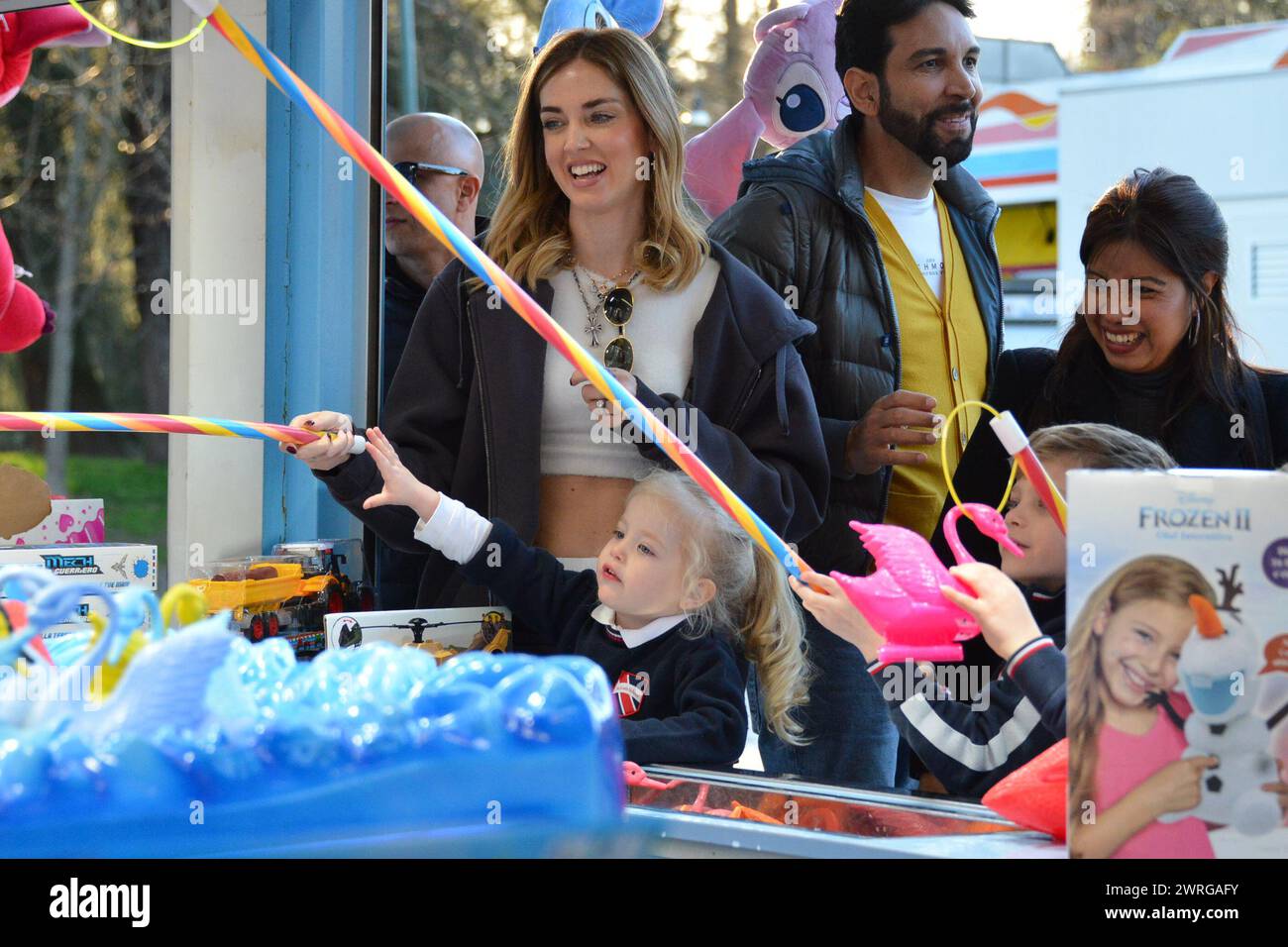 Milan, . 12th Mar, 2024. Claudio Mangiarotti rights copyright Milan - Chiara Ferragni's single life after returning from the United States, she spends the afternoon in the gardens of Parco Sempione with her children Leone and Vittoria, her mother Marina di Guardo. The opportunity to also celebrate the birthday of sister Francesca Ferragni and son Riccardo. Note the sculpted abs of Chiara Ferragni Ph Claudio Mangiarotti Credit: Independent Photo Agency/Alamy Live News Stock Photo