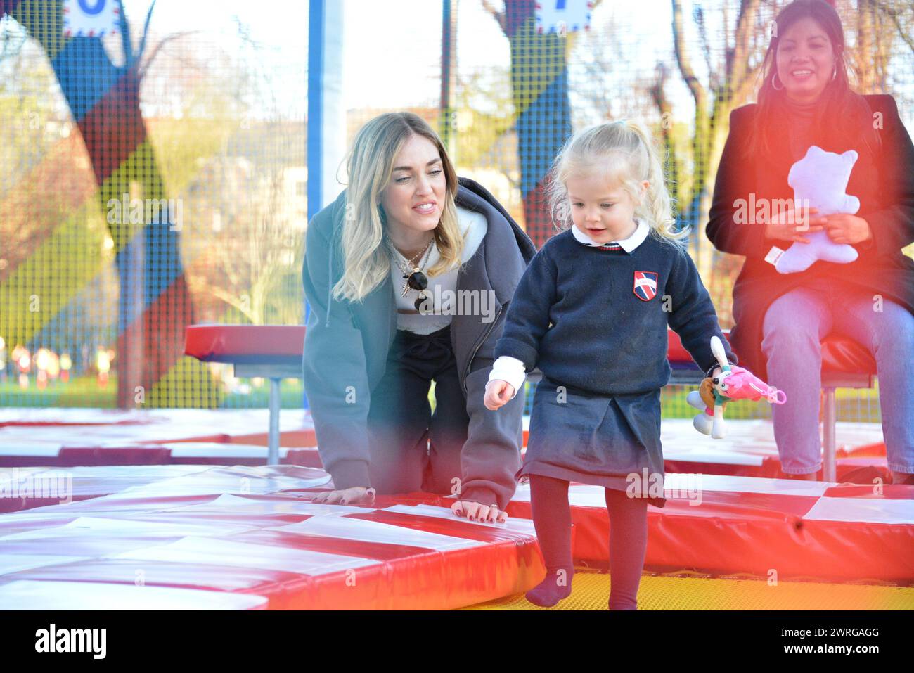 Milan, . 12th Mar, 2024. Claudio Mangiarotti rights copyright Milan - Chiara Ferragni's single life after returning from the United States, she spends the afternoon in the gardens of Parco Sempione with her children Leone and Vittoria, her mother Marina di Guardo. The opportunity to also celebrate the birthday of sister Francesca Ferragni and son Riccardo. Note the sculpted abs of Chiara Ferragni Ph Claudio Mangiarotti Credit: Independent Photo Agency/Alamy Live News Stock Photo