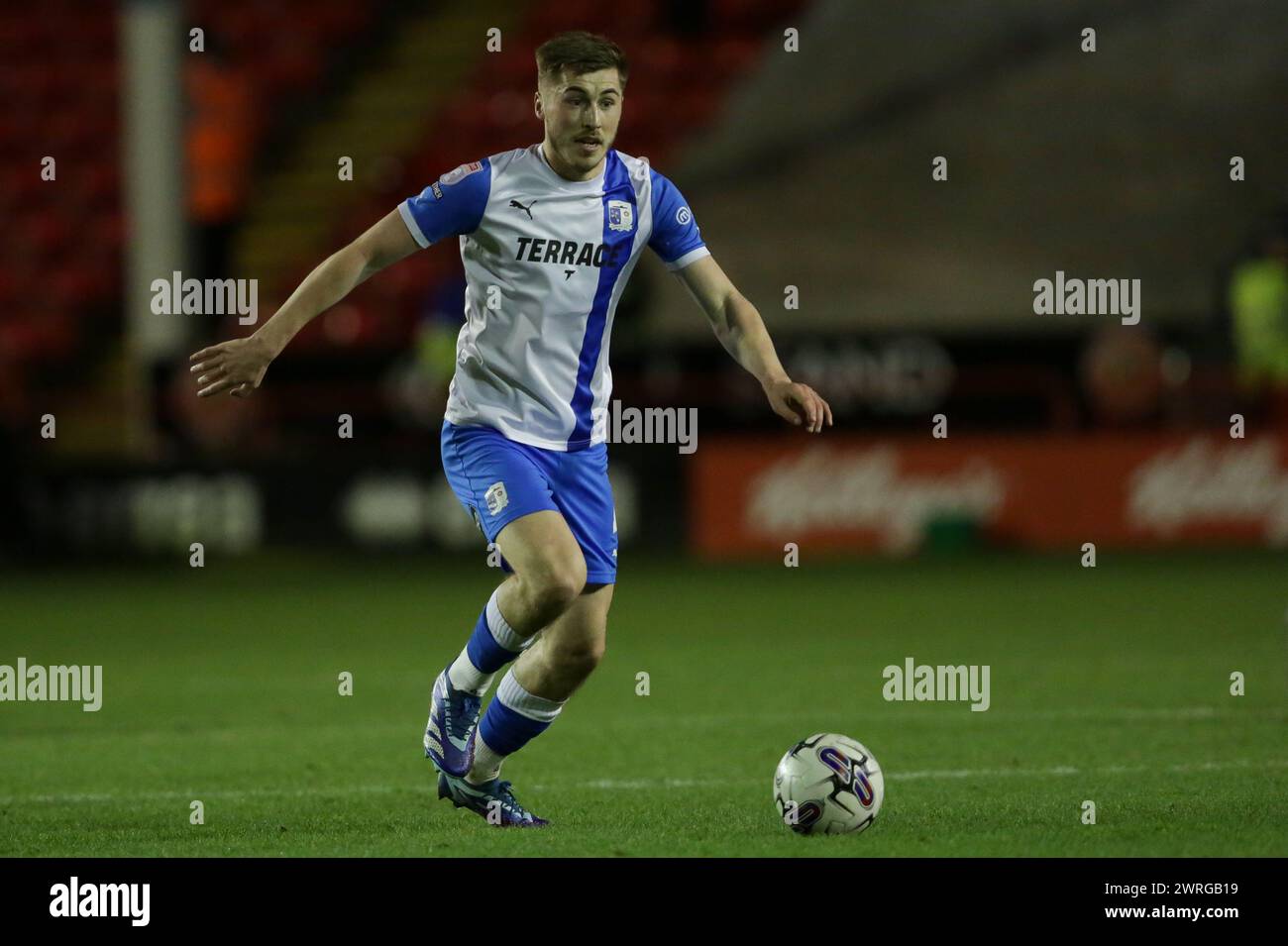 George Ray of Barrow during the Sky Bet League 2 match between Walsall and Barrow at the Banks's Stadium, Walsall on Tuesday 12th March 2024. (Photo: Gustavo Pantano | MI News) Credit: MI News & Sport /Alamy Live News Stock Photo